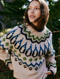Celtic & Co. Fair Isle Yoke Wool Blend Jumper, Oatmeal/Multi, Oatmeal/Multi