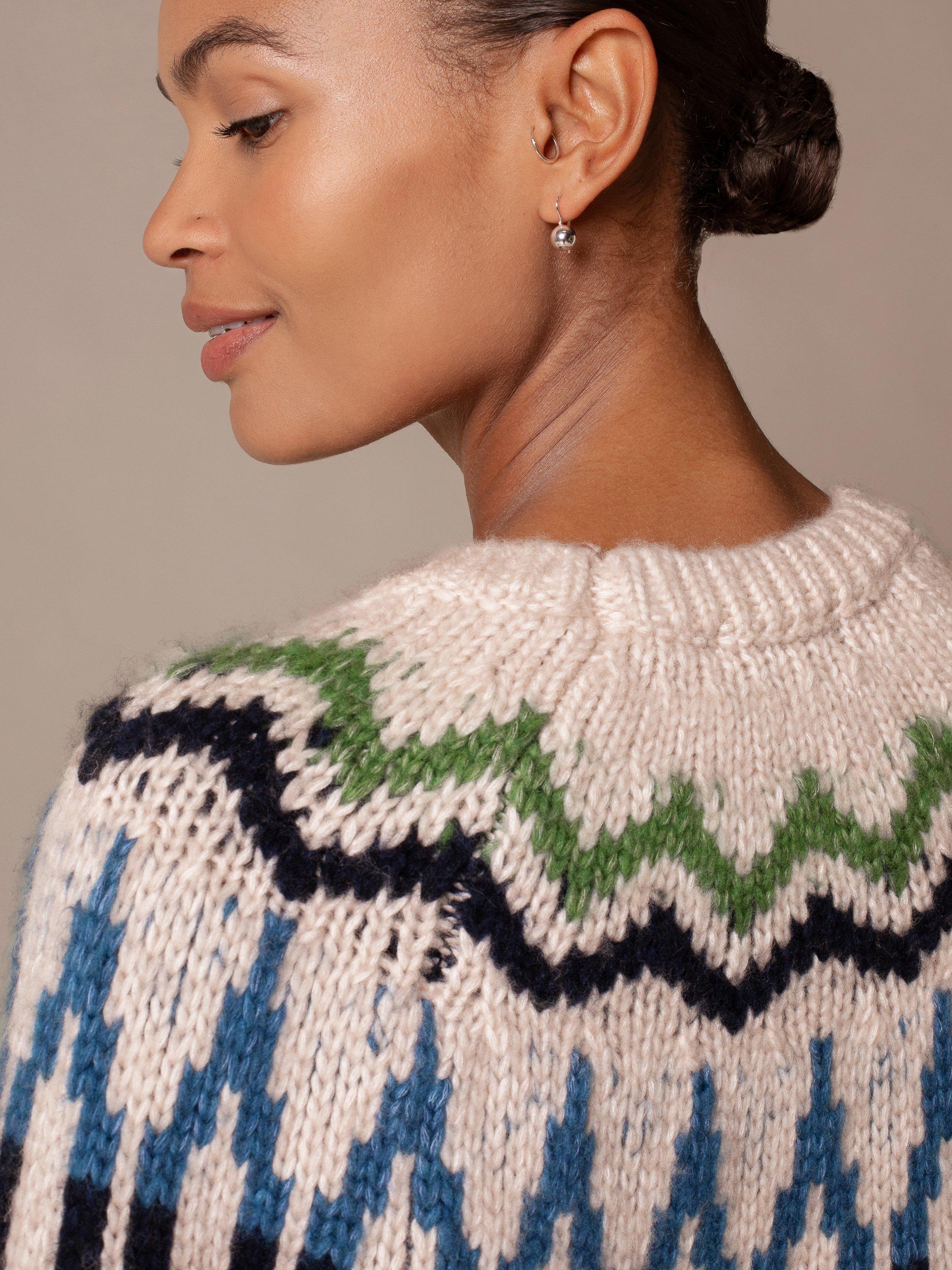 Product image 4 of 8, which shows Celtic & Co. Fair Isle Yoke Wool Blend Jumper, Oatmeal/Multi, XS