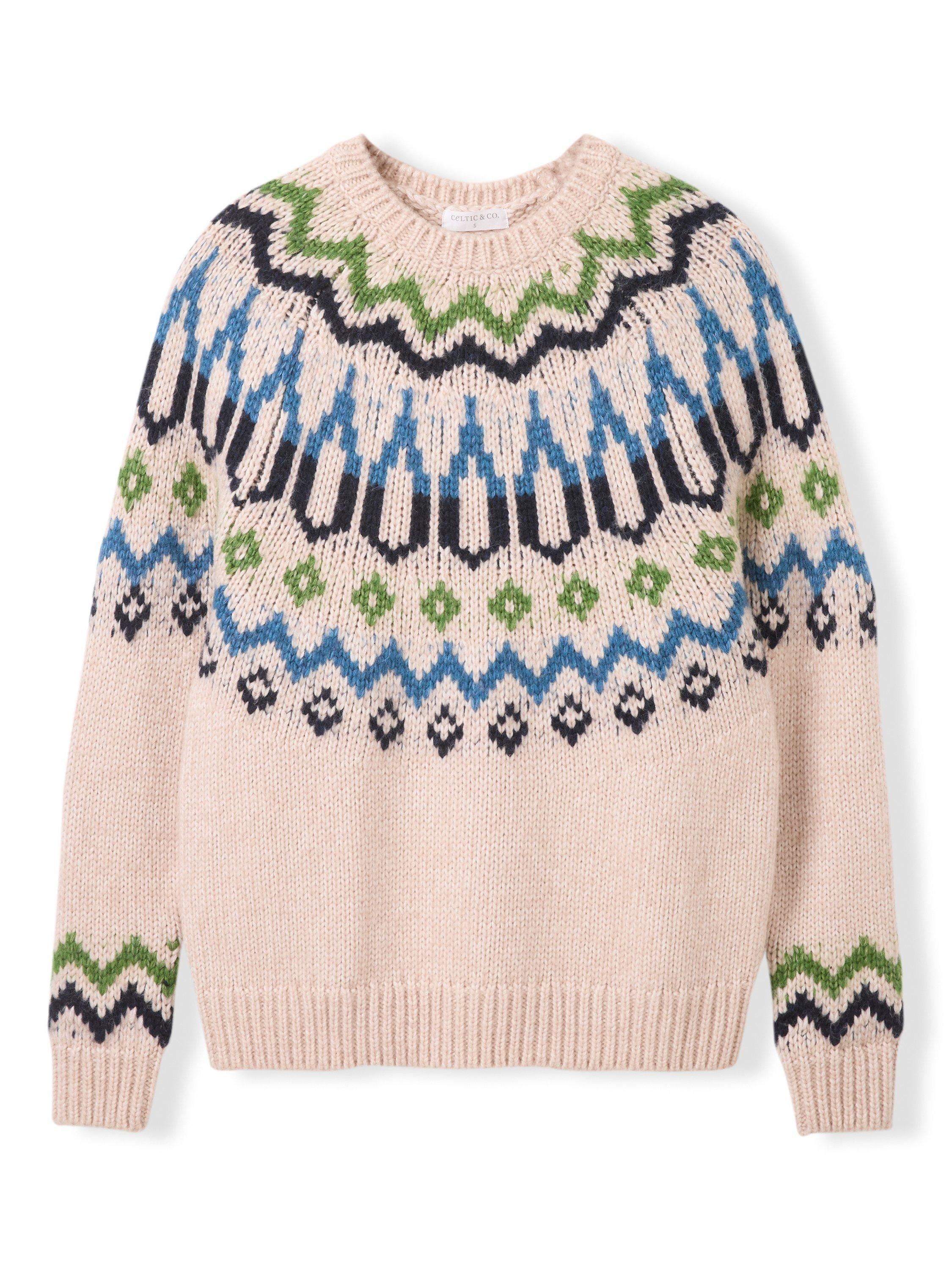 Product image 5 of 8, which shows Celtic & Co. Fair Isle Yoke Wool Blend Jumper, Oatmeal/Multi, XS