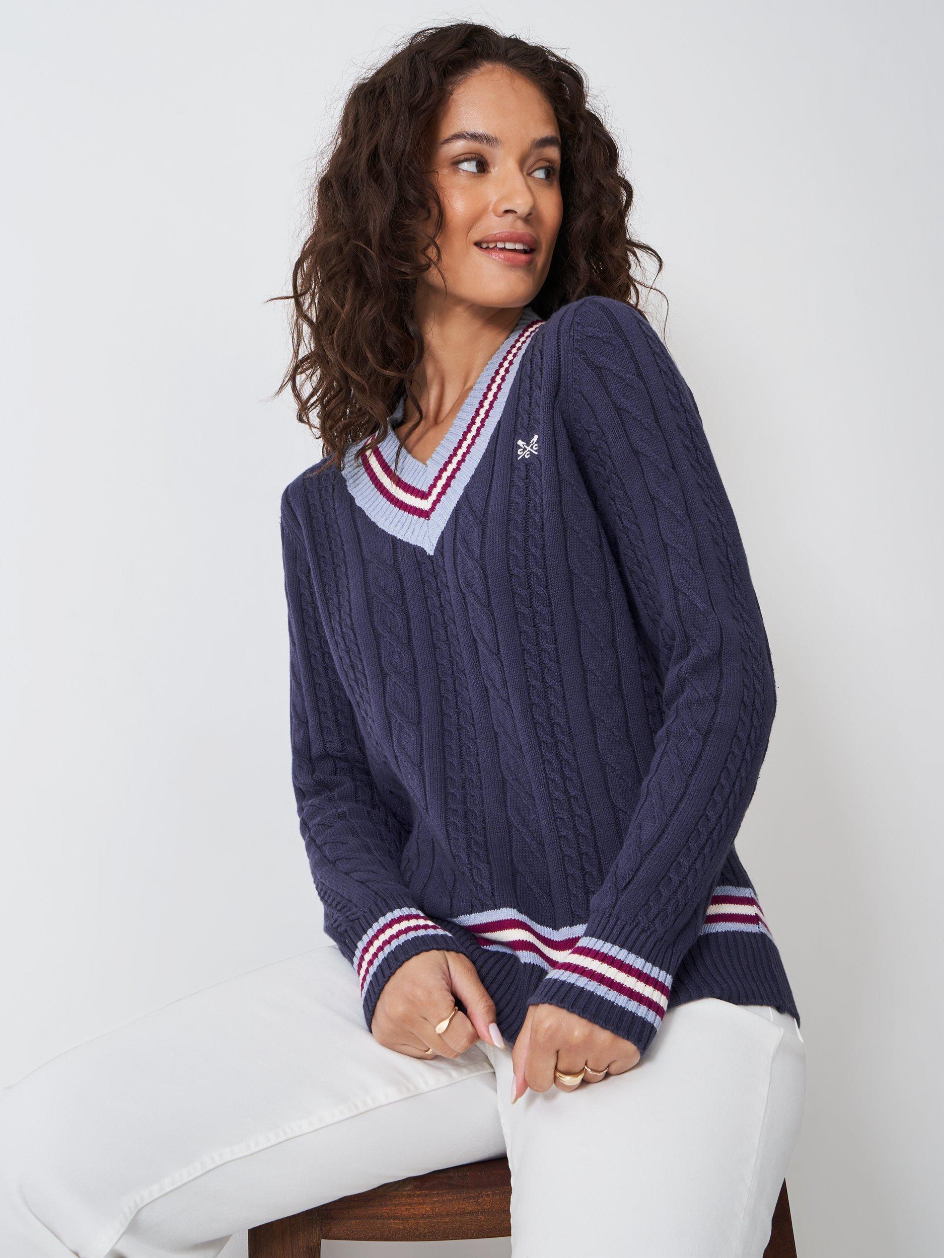 Product image 1 of 5, which shows Crew Clothing Cotton V Neck Jumper, Multi Blue, 10