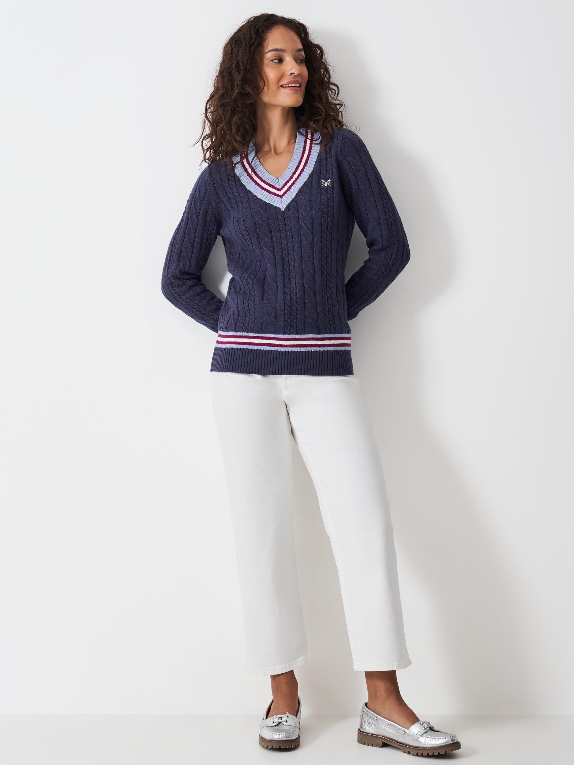 Product image 3 of 5, which shows Crew Clothing Cotton V Neck Jumper, Multi Blue, 10