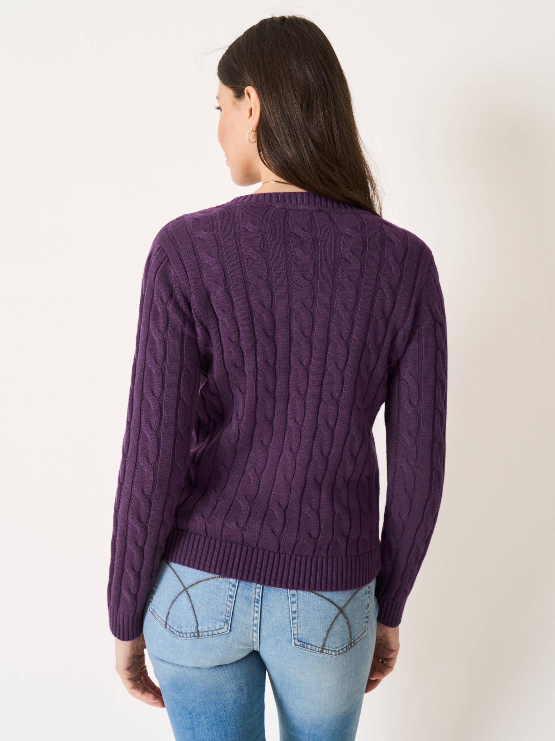 Product image 2 of 5, which shows Crew Clothing Heritage Cable Knit Jumper, Purple, 8