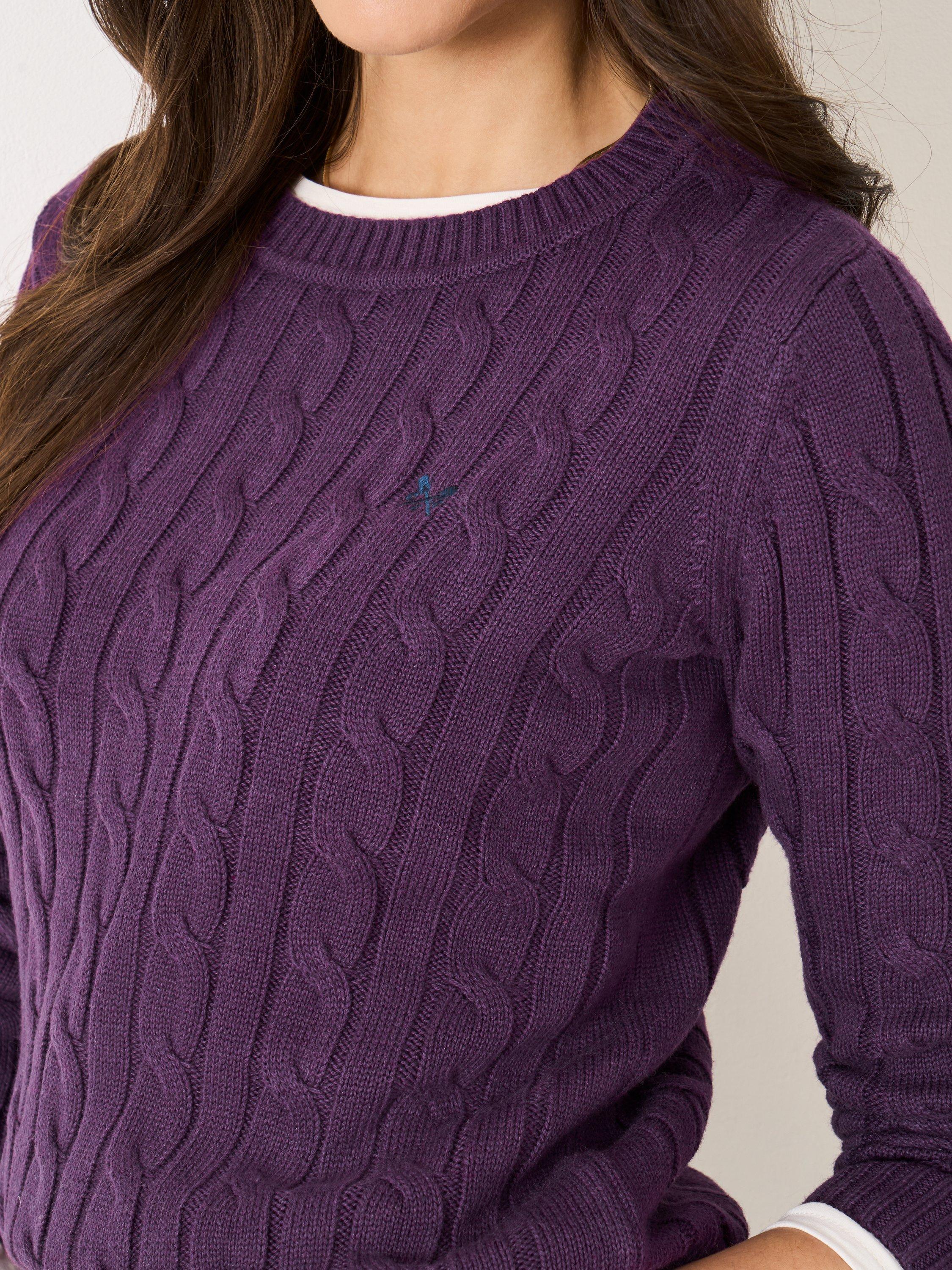 Product image 4 of 5, which shows Crew Clothing Heritage Cable Knit Jumper, Purple, 8