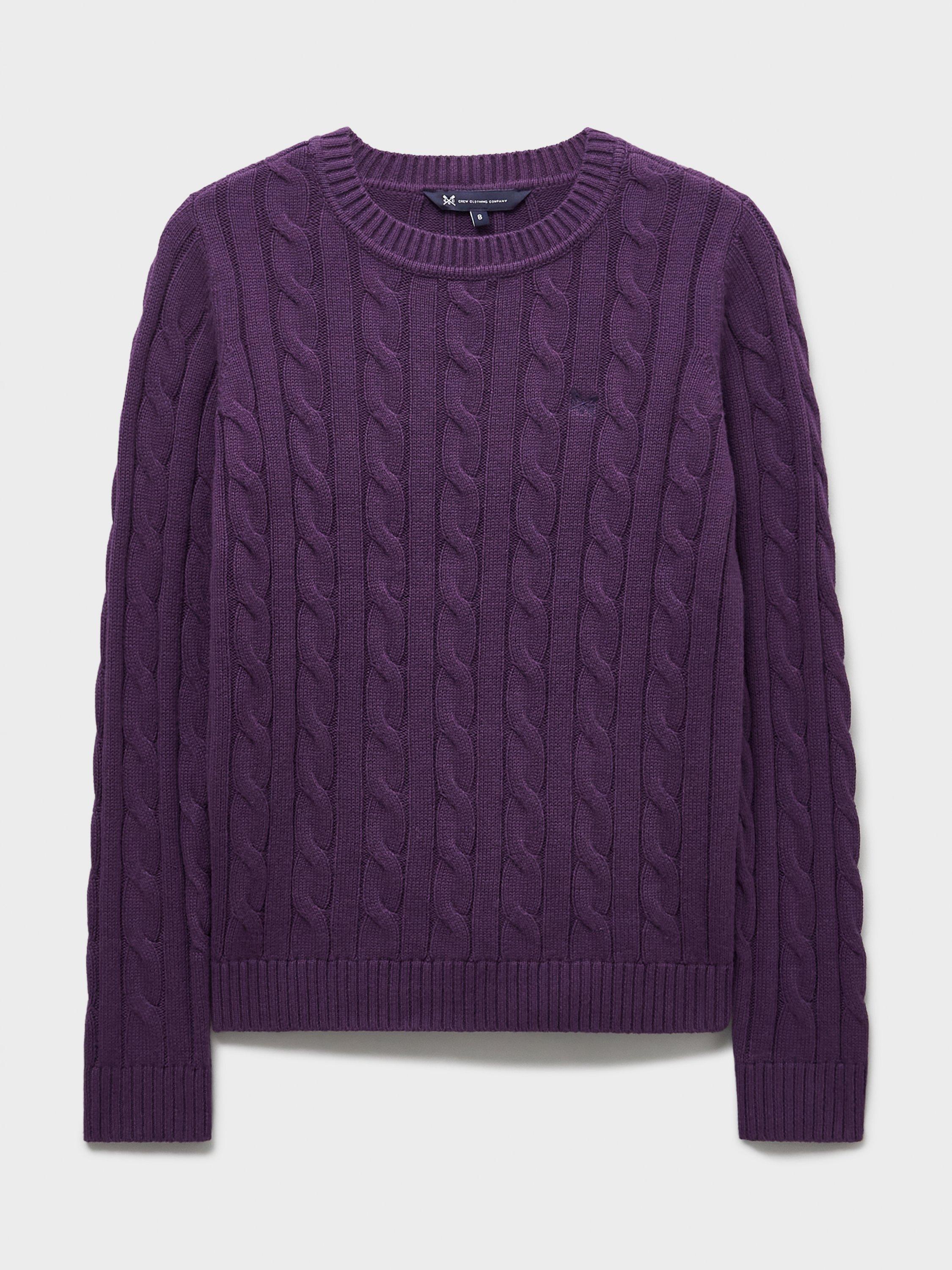 Product image 5 of 5, which shows Crew Clothing Heritage Cable Knit Jumper, Purple, 8