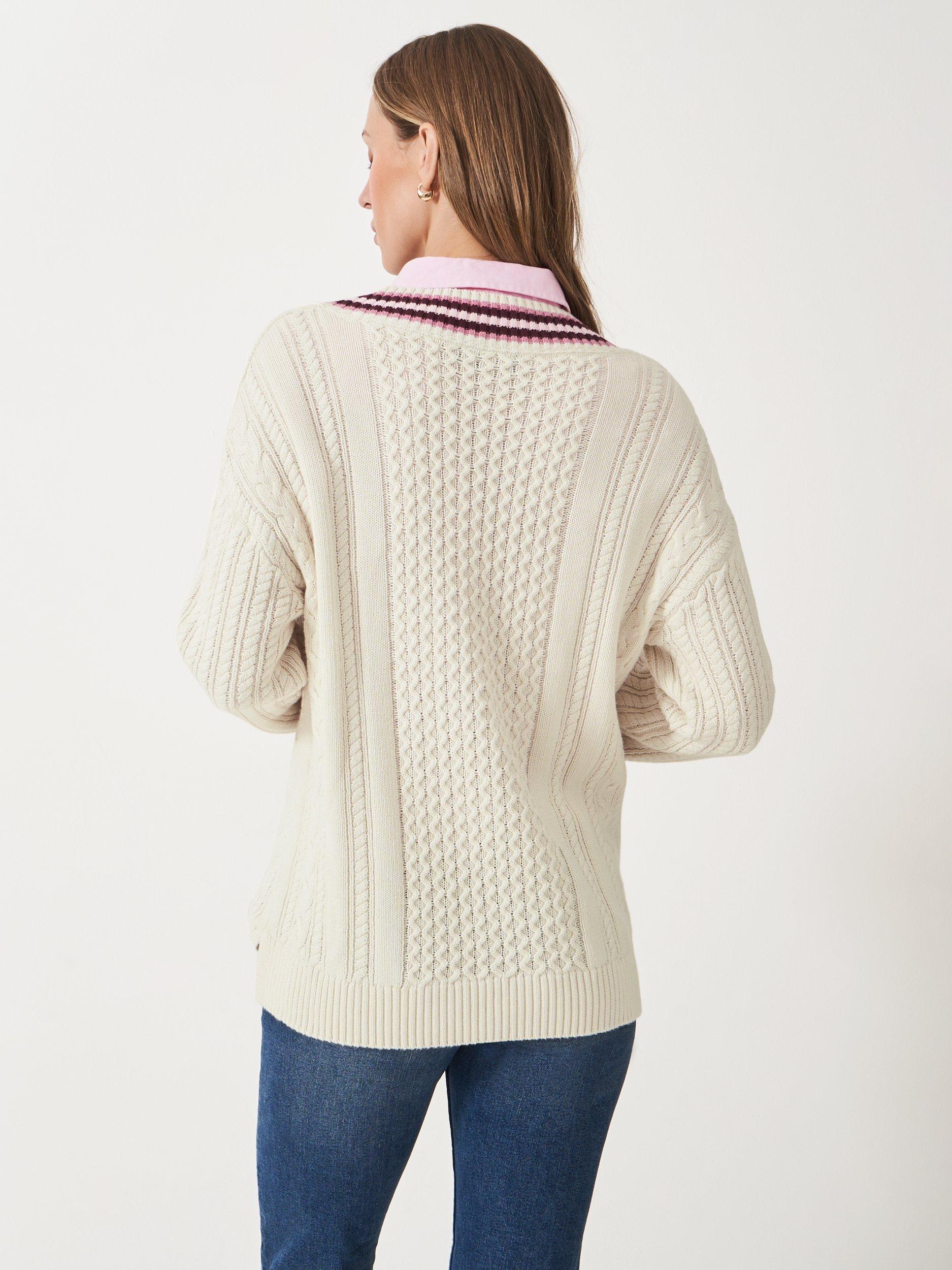 Product image 2 of 4, which shows Crew Clothing Oversized Cable Knit Cricket Jumper, White, 10