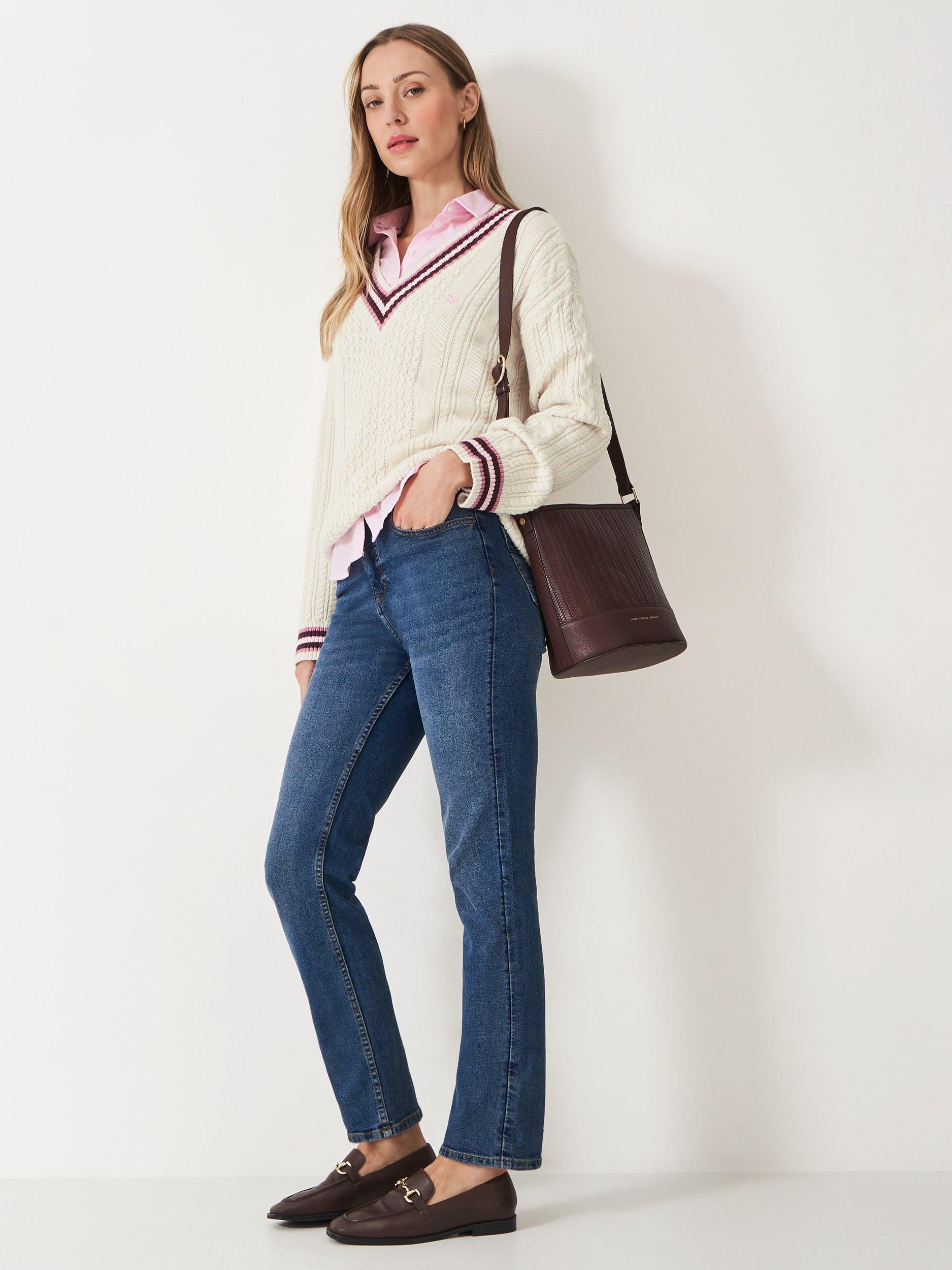 Product image 3 of 4, which shows Crew Clothing Oversized Cable Knit Cricket Jumper, White, 10