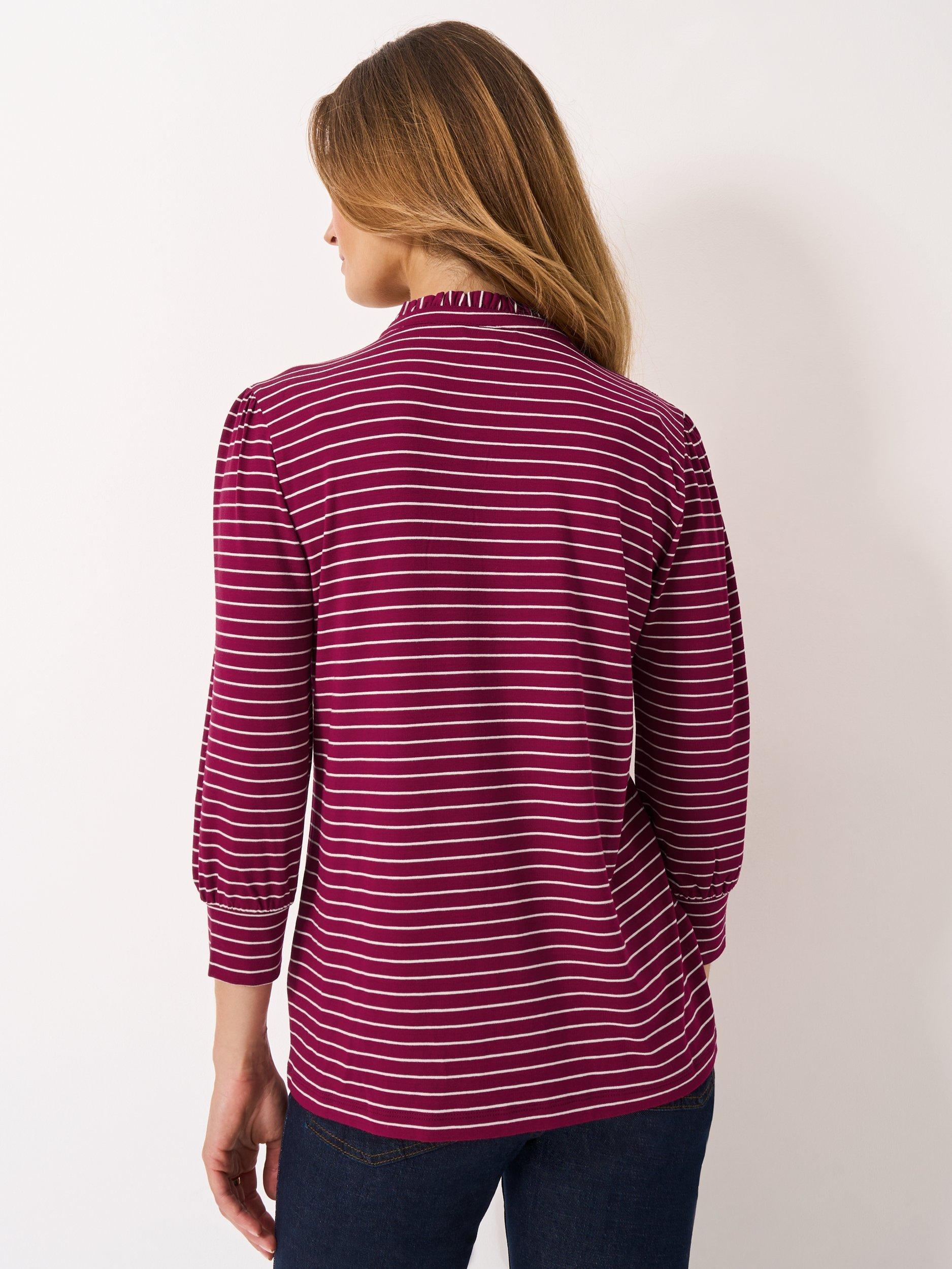 Product image 2 of 5, which shows Crew Clothing Stripe Long Sleeve Round Neck Blouse, Red/White, 10