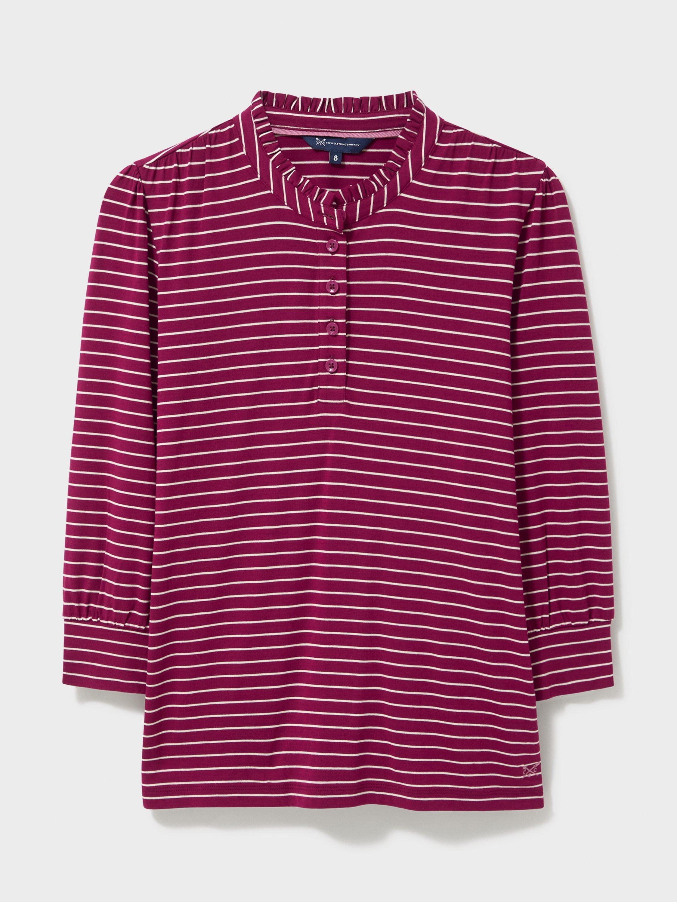 Product image 5 of 5, which shows Crew Clothing Stripe Long Sleeve Round Neck Blouse, Red/White, 10