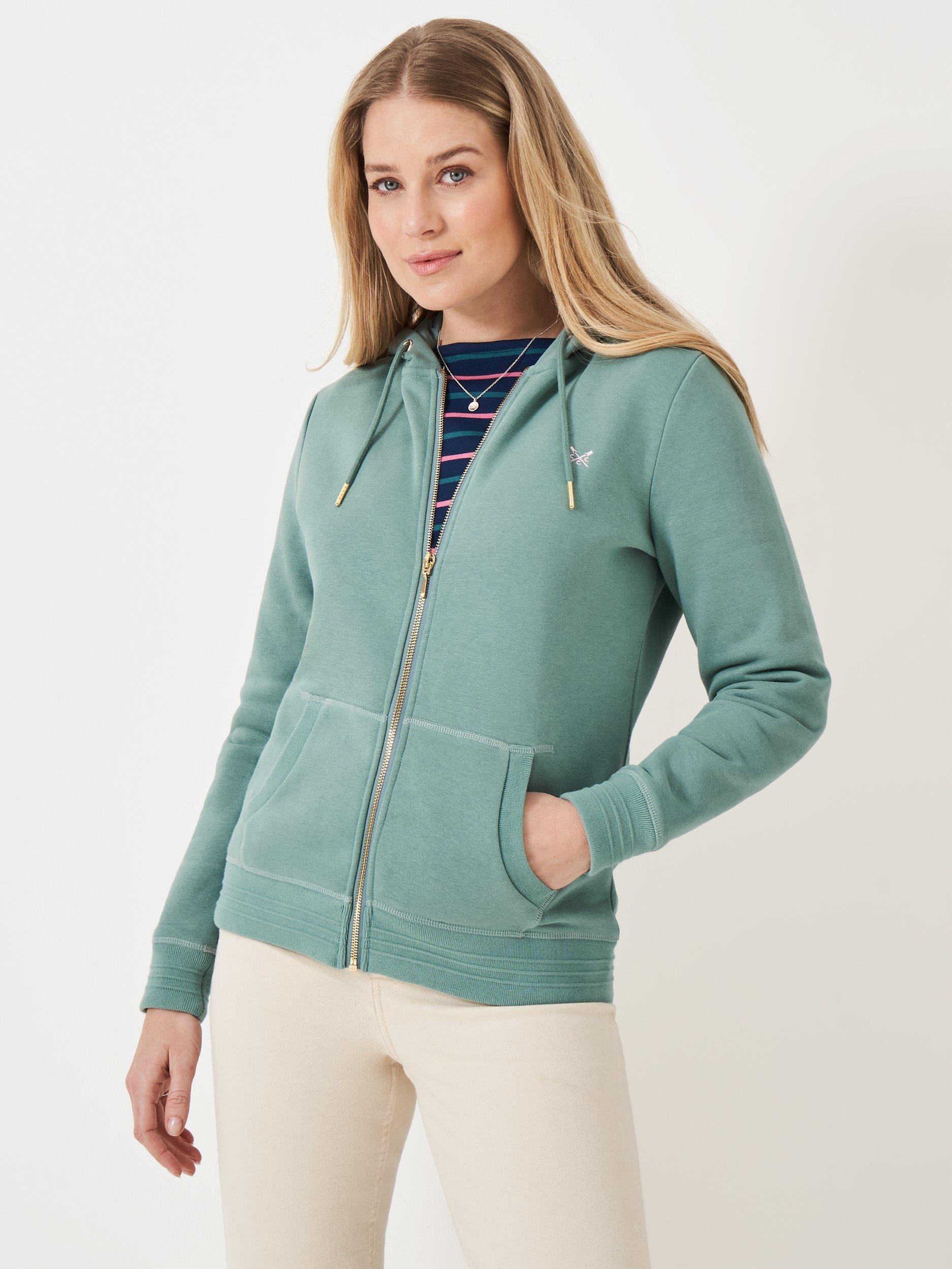 Product image 1 of 5, which shows Crew Clothing Cotton Blend Zip Hoodie , Emerald Green, 10