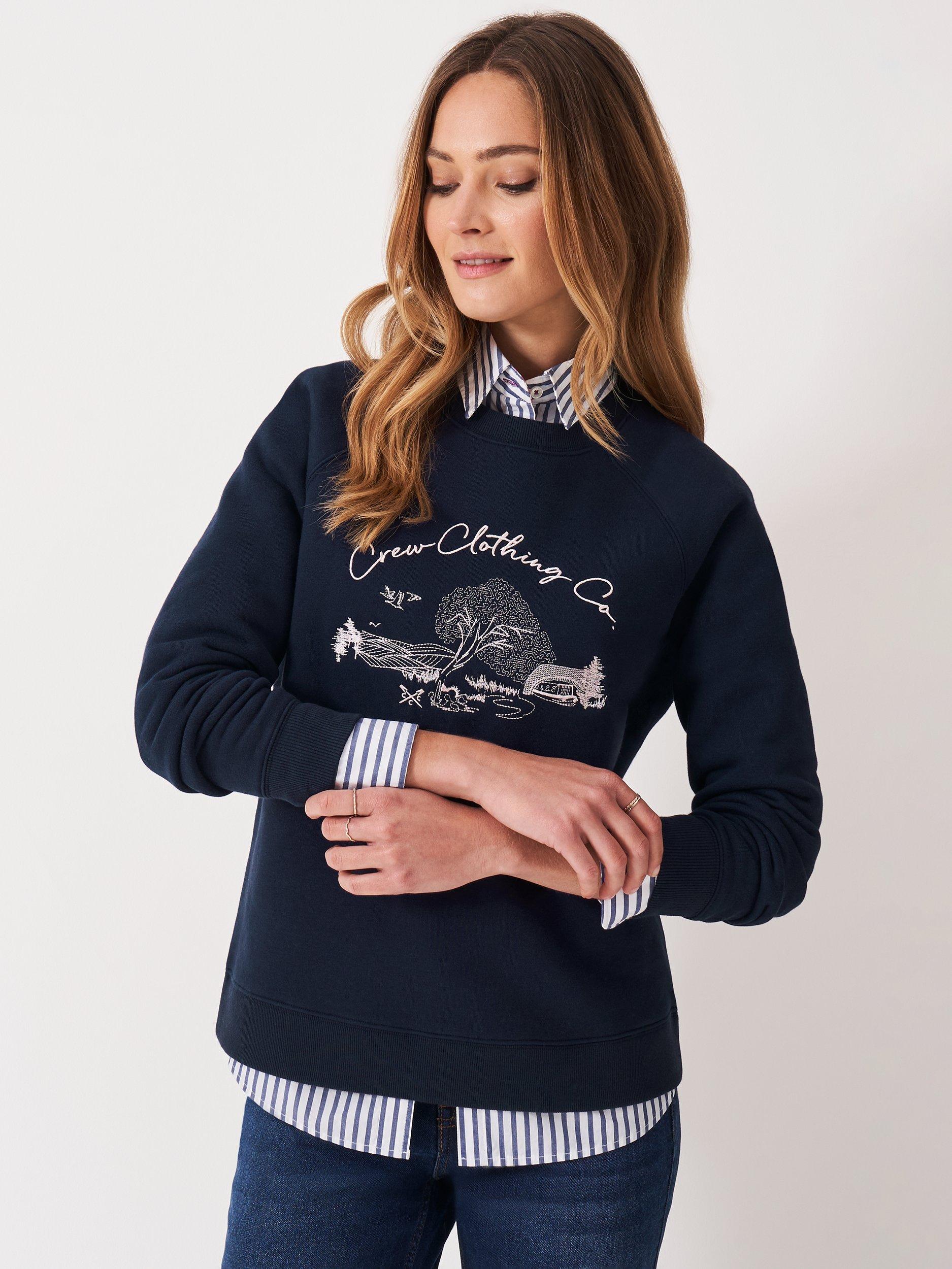 Product image 1 of 5, which shows Crew Clothing Cotton Blend Crew Neck Jumper, Navy Blue, 10