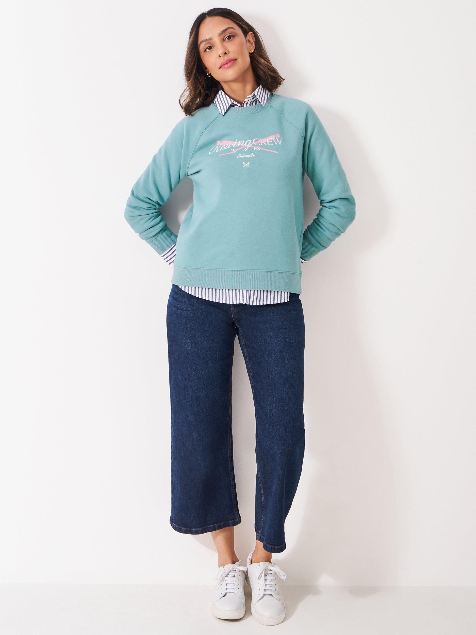 Product image 3 of 5, which shows Crew Clothing Cotton Blend Crew Neck Jumper, Ocean Blue, 10