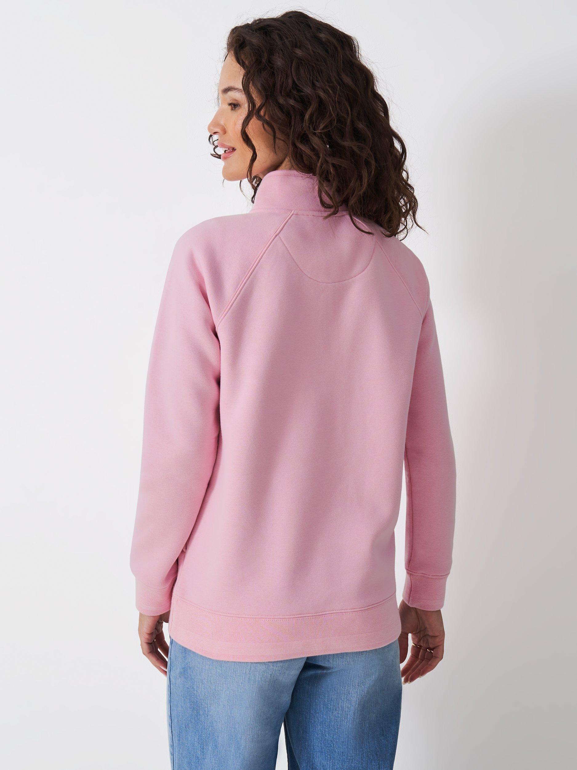 Product image 2 of 5, which shows Crew Clothing Cotton Blend Zip Neck Jumper, Pastel Pink, 10