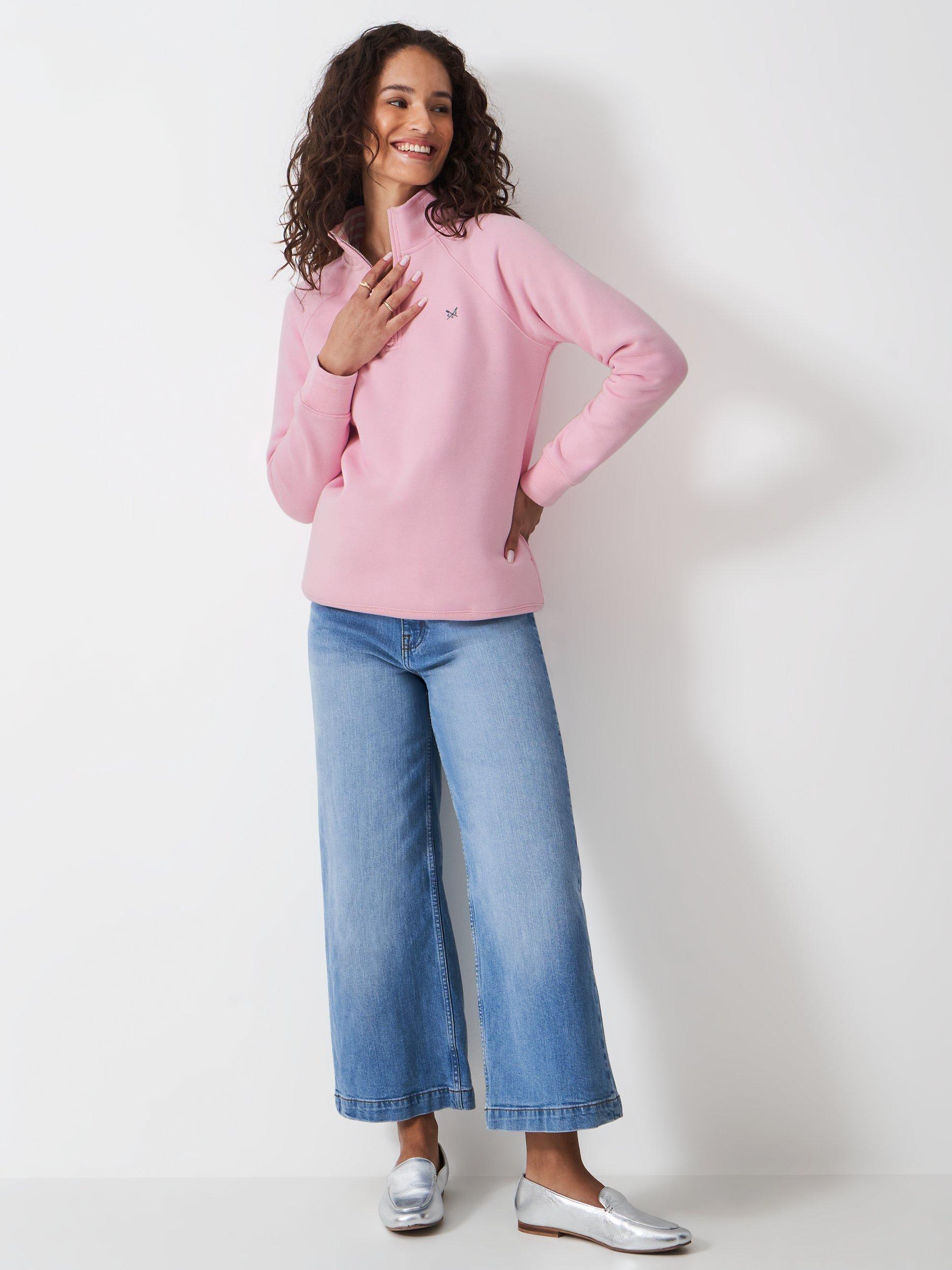 Product image 3 of 5, which shows Crew Clothing Cotton Blend Zip Neck Jumper, Pastel Pink, 10