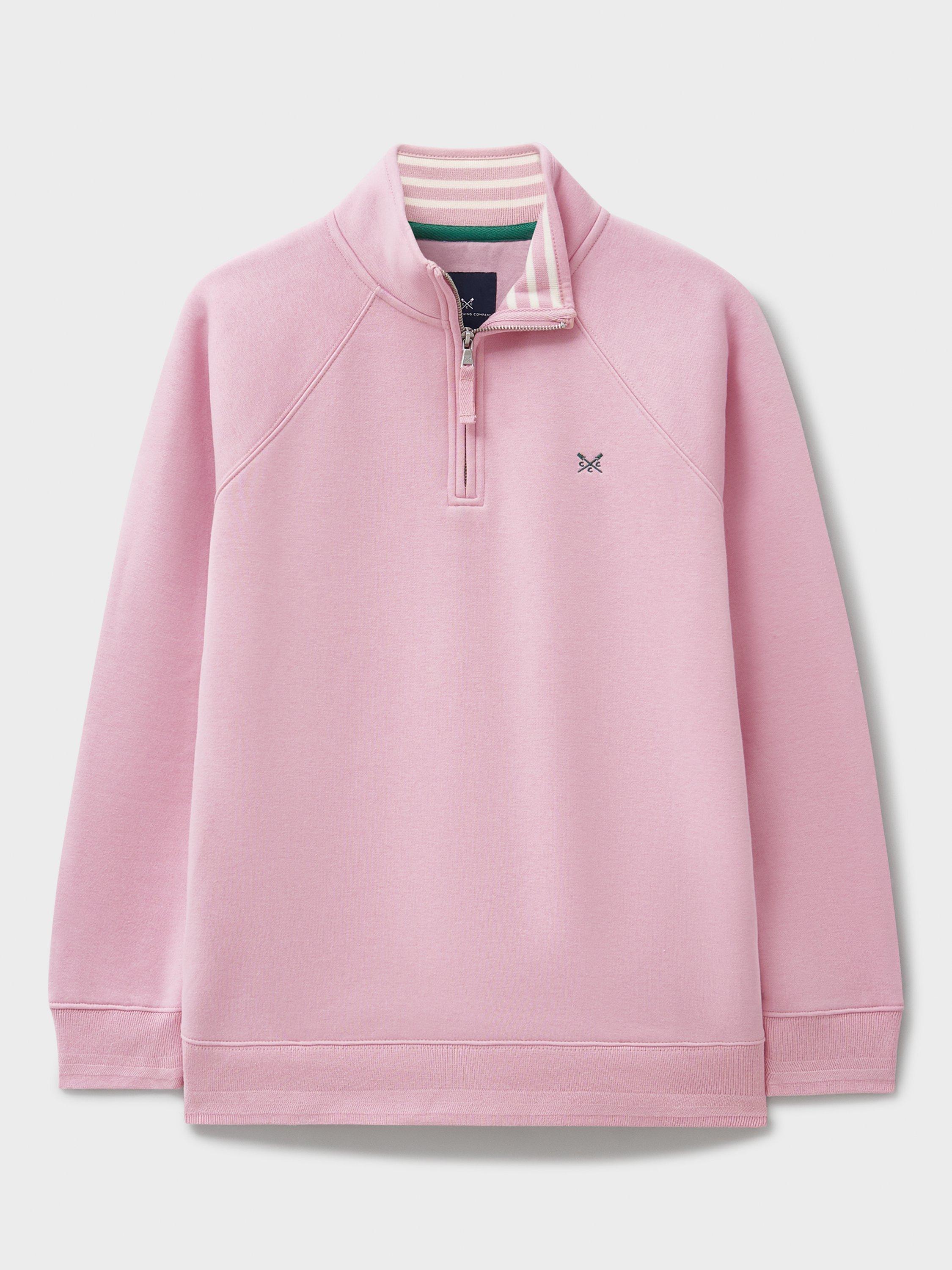 Product image 5 of 5, which shows Crew Clothing Cotton Blend Zip Neck Jumper, Pastel Pink, 10