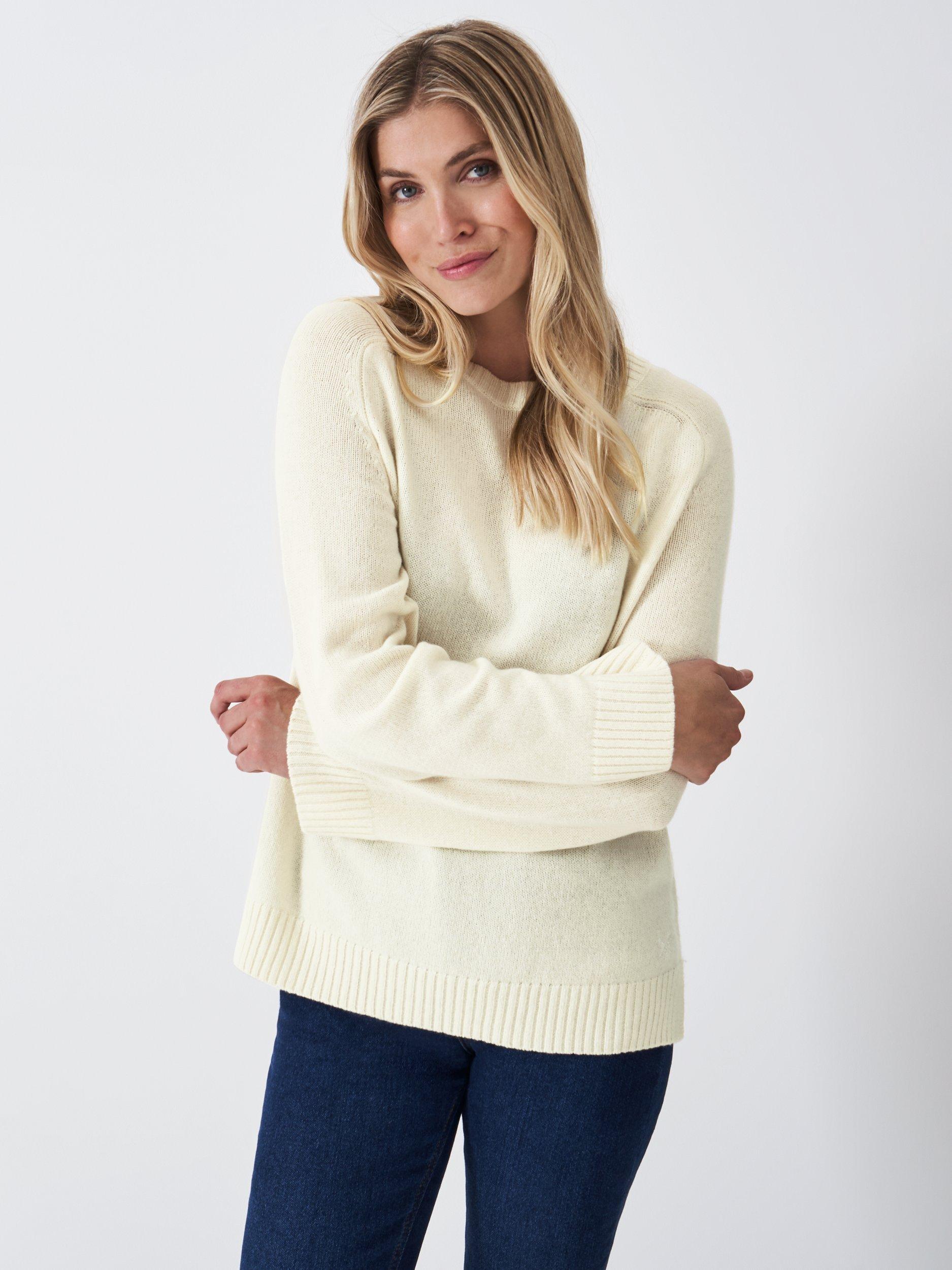 Product image 1 of 5, which shows Crew Clothing Wool Blend Crew Neck Jumper, White, 10