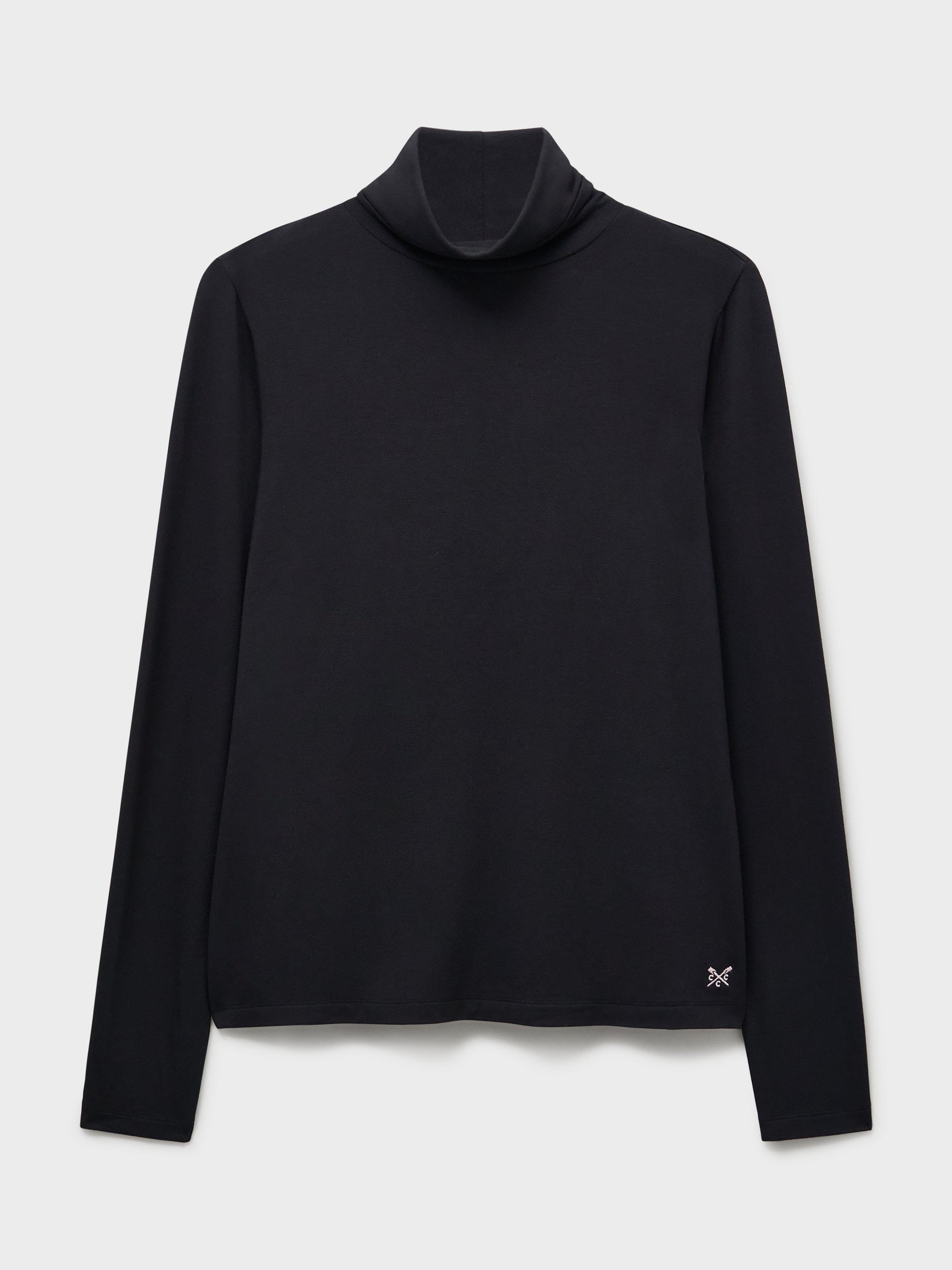 Product image 5 of 5, which shows Crew Clothing Modal Blend Second Skin Roll Neck Top, Black, 10