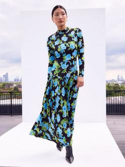 Ro&Zo Floral Dropped Waist Jersey Dress, Blue/Multi, Blue/Multi