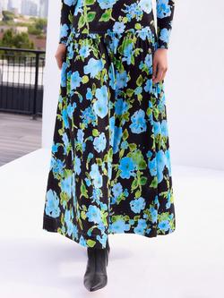 Ro&Zo Petite Floral Dropped Waist Jersey Dress, Blue/Multi - view 2, Blue/Multi