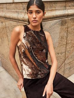 Ro&Zo Sequin Halterneck Top, Bronze - view 2, Bronze