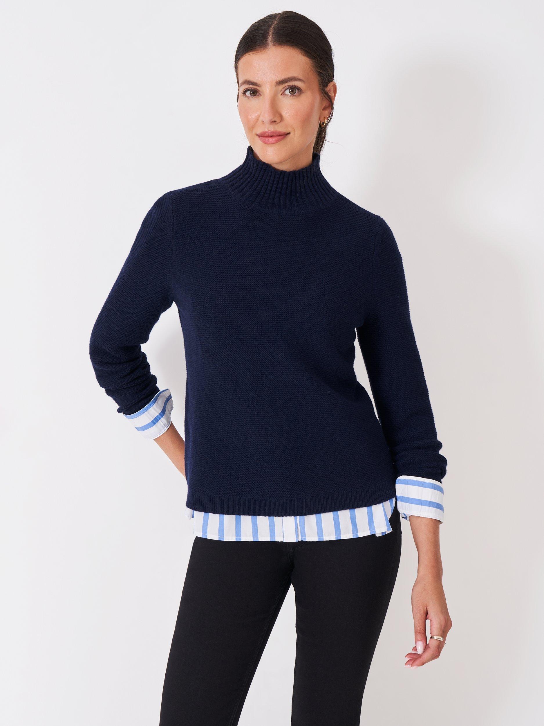 Product image 1 of 5, which shows Crew Clothing Wool Blend High Neck Jumper, Navy Blue, 10
