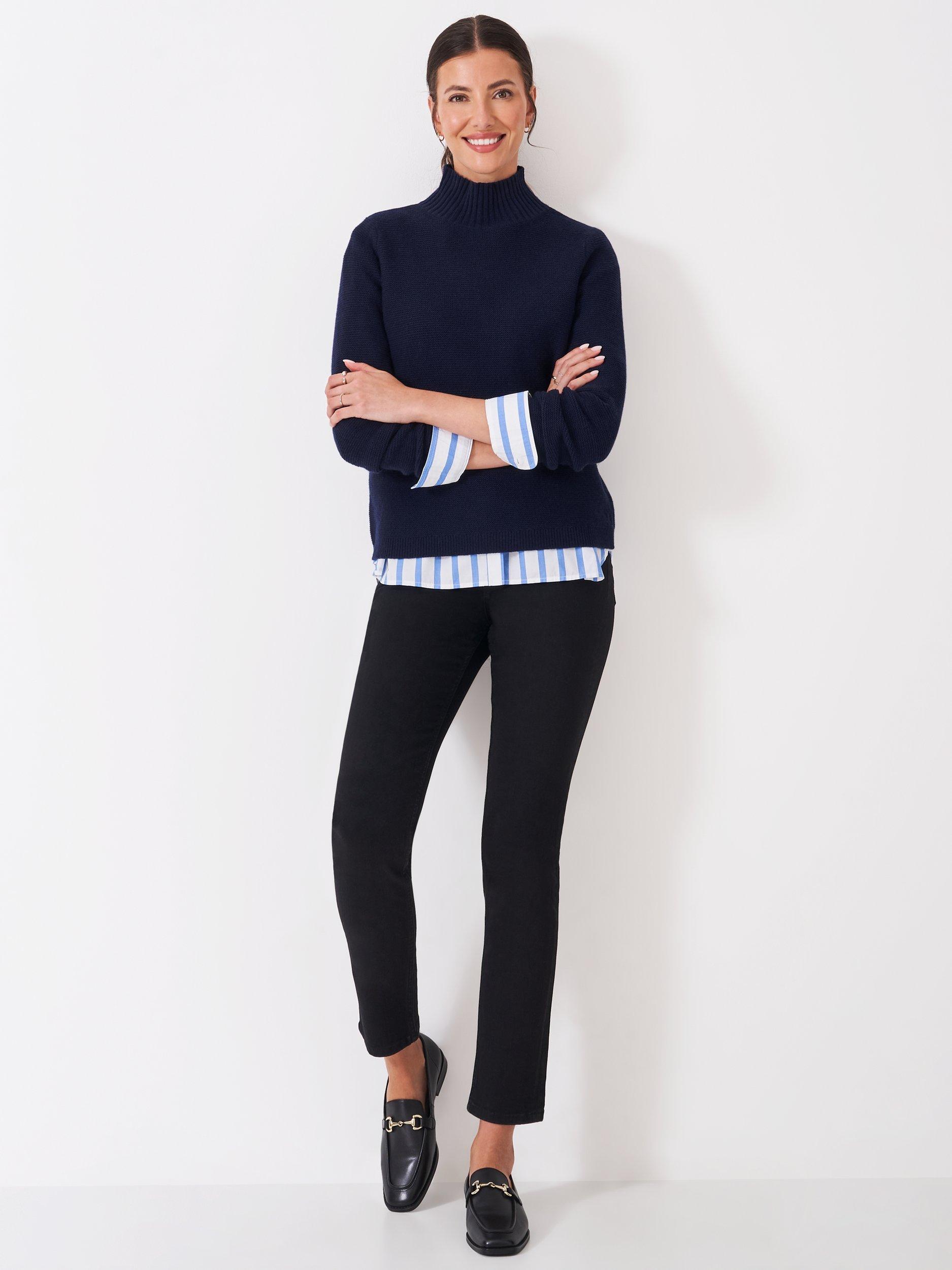 Product image 3 of 5, which shows Crew Clothing Wool Blend High Neck Jumper, Navy Blue, 10