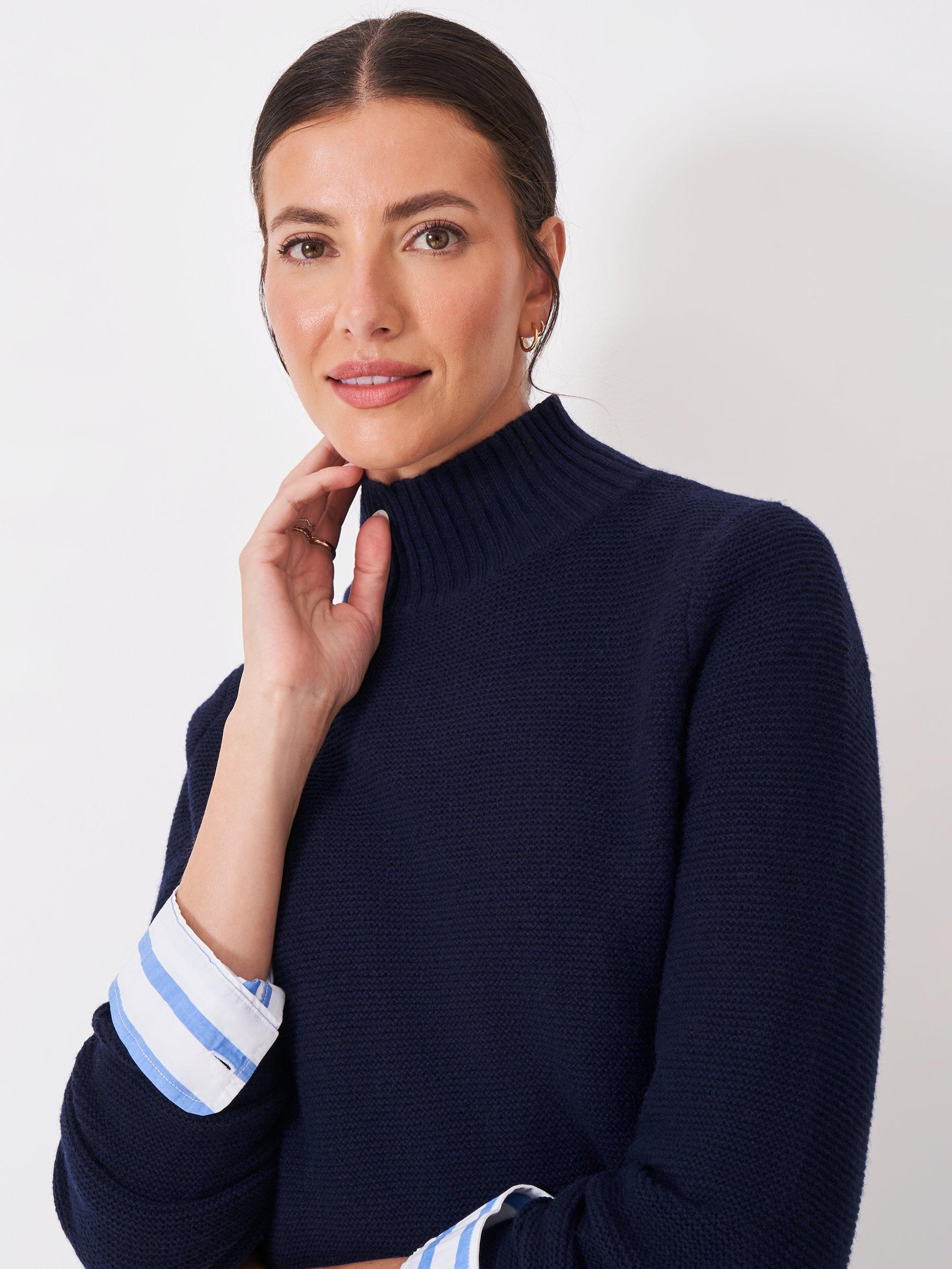 Product image 4 of 5, which shows Crew Clothing Wool Blend High Neck Jumper, Navy Blue, 10