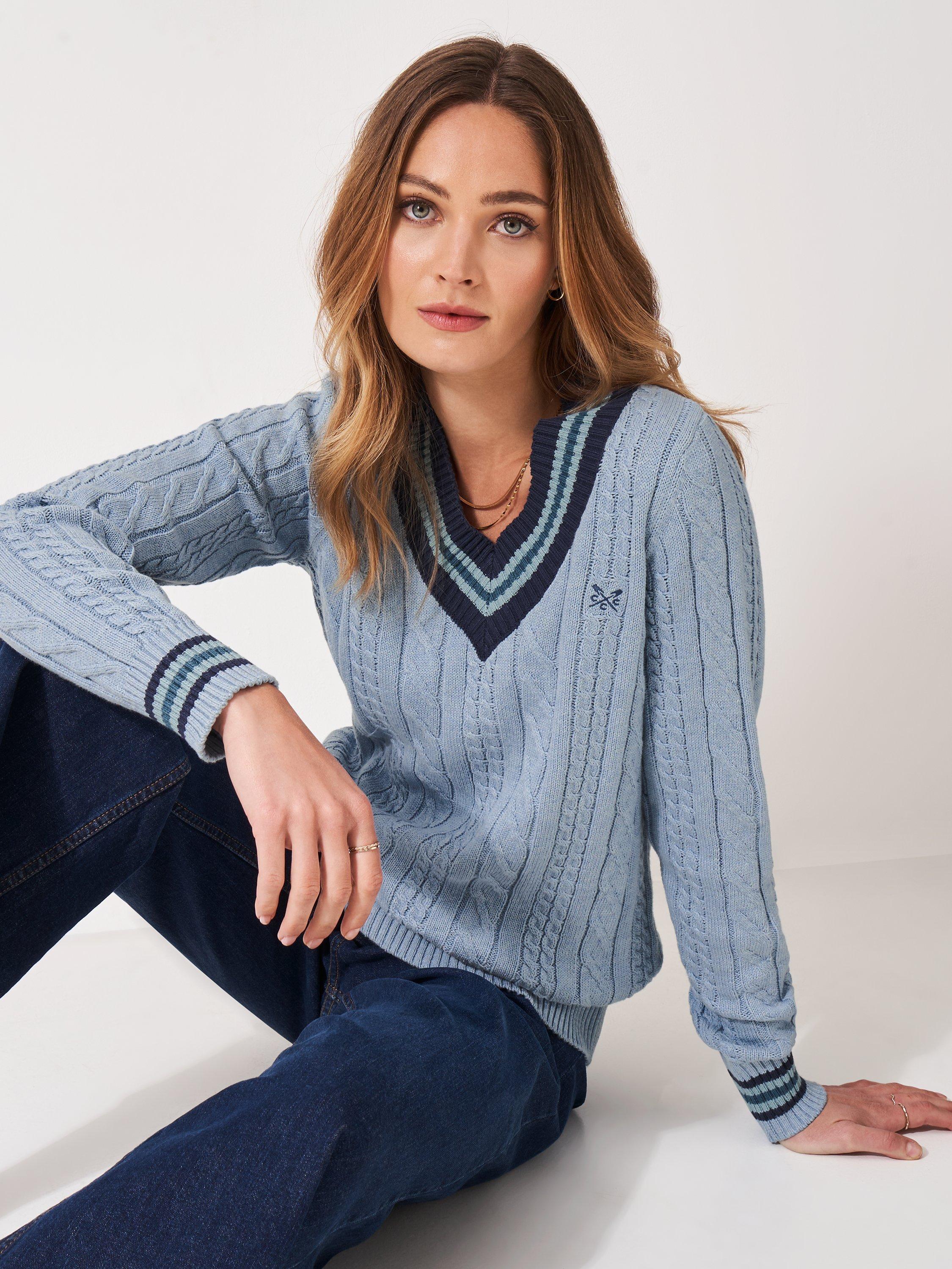 Product image 1 of 5, which shows Crew Clothing Cotton V Neck Jumper, Light Blue, 10