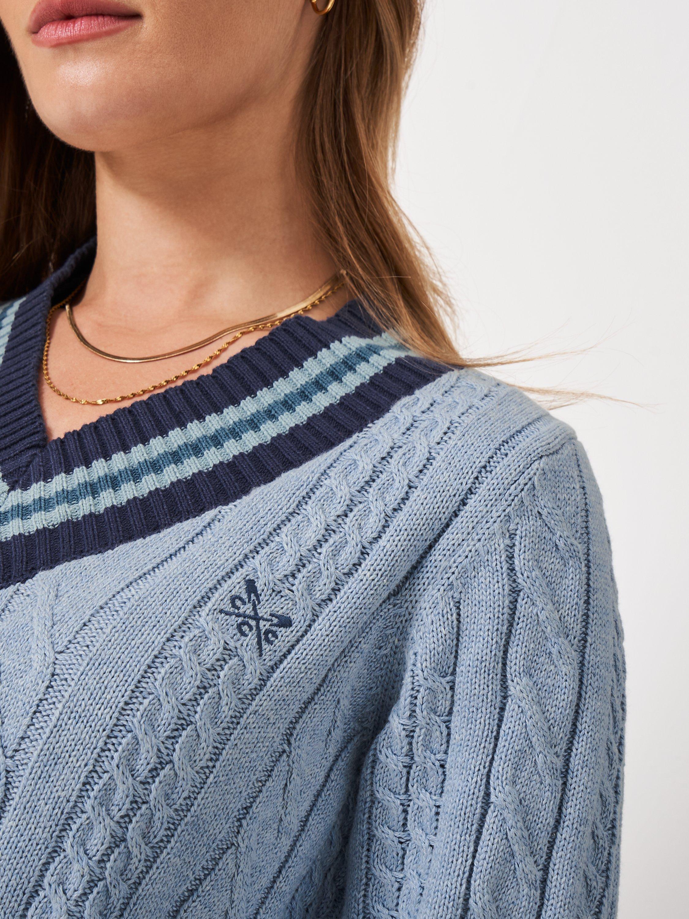 Product image 4 of 5, which shows Crew Clothing Cotton V Neck Jumper, Light Blue, 10