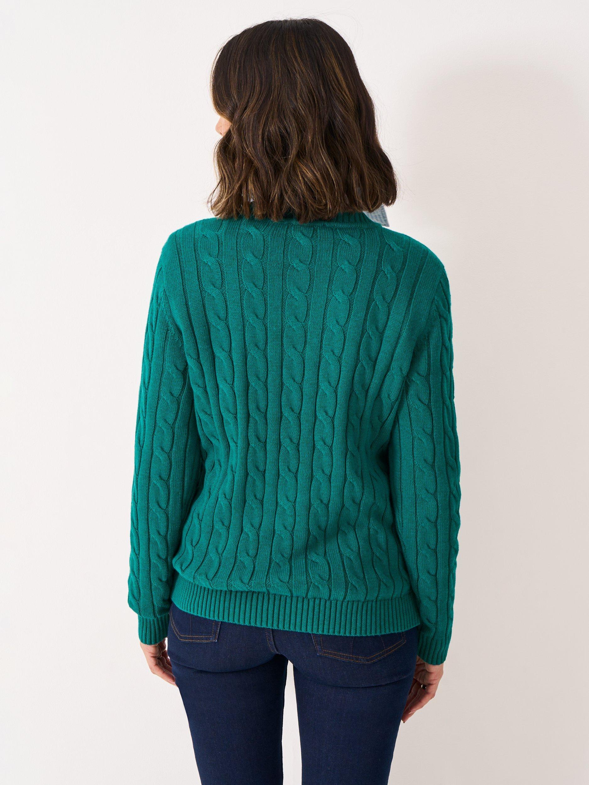Product image 2 of 5, which shows Crew Clothing Heritage Cable Knit Jumper, Dark Green, 8
