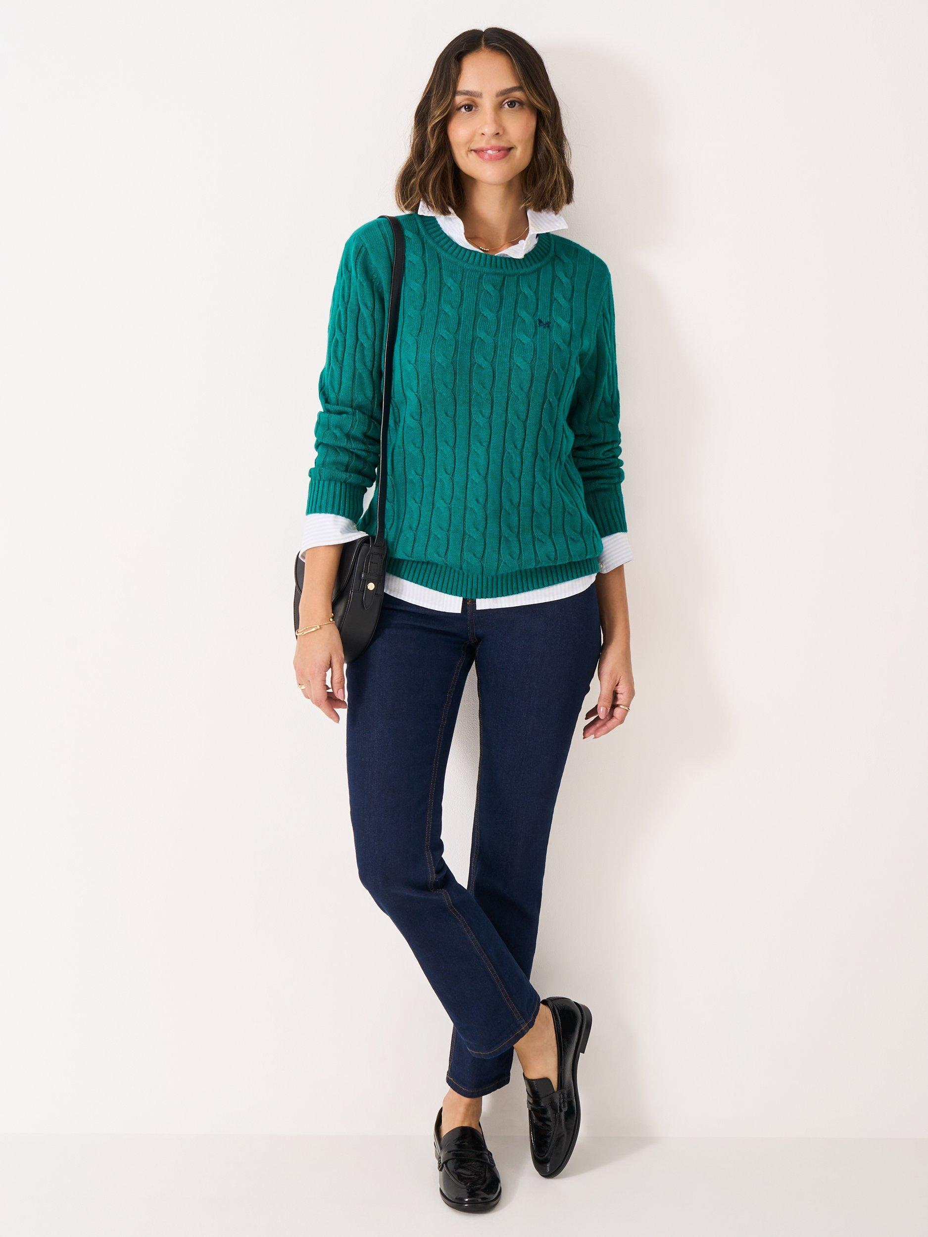 Product image 3 of 5, which shows Crew Clothing Heritage Cable Knit Jumper, Dark Green, 8