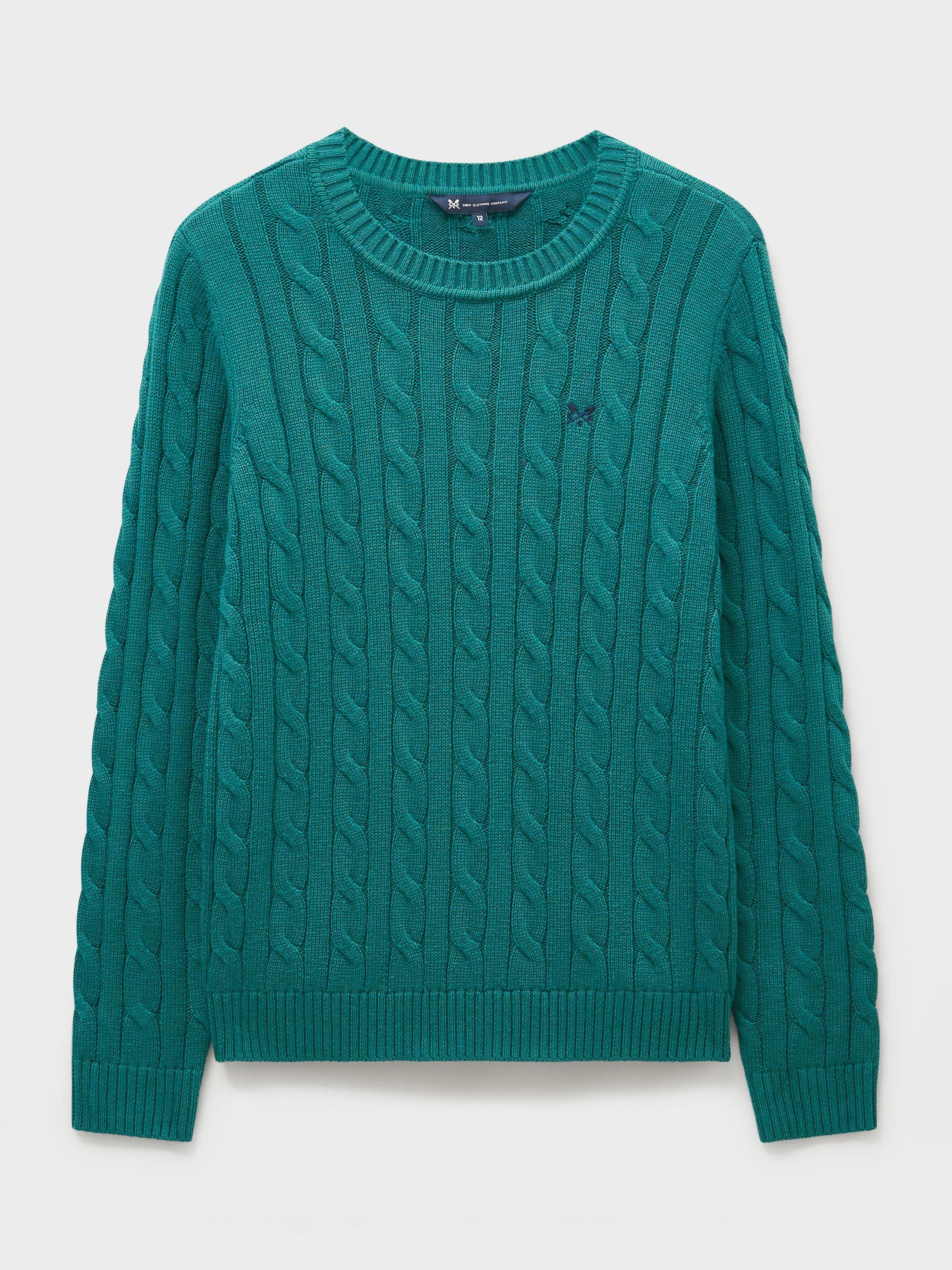 Product image 5 of 5, which shows Crew Clothing Heritage Cable Knit Jumper, Dark Green, 8