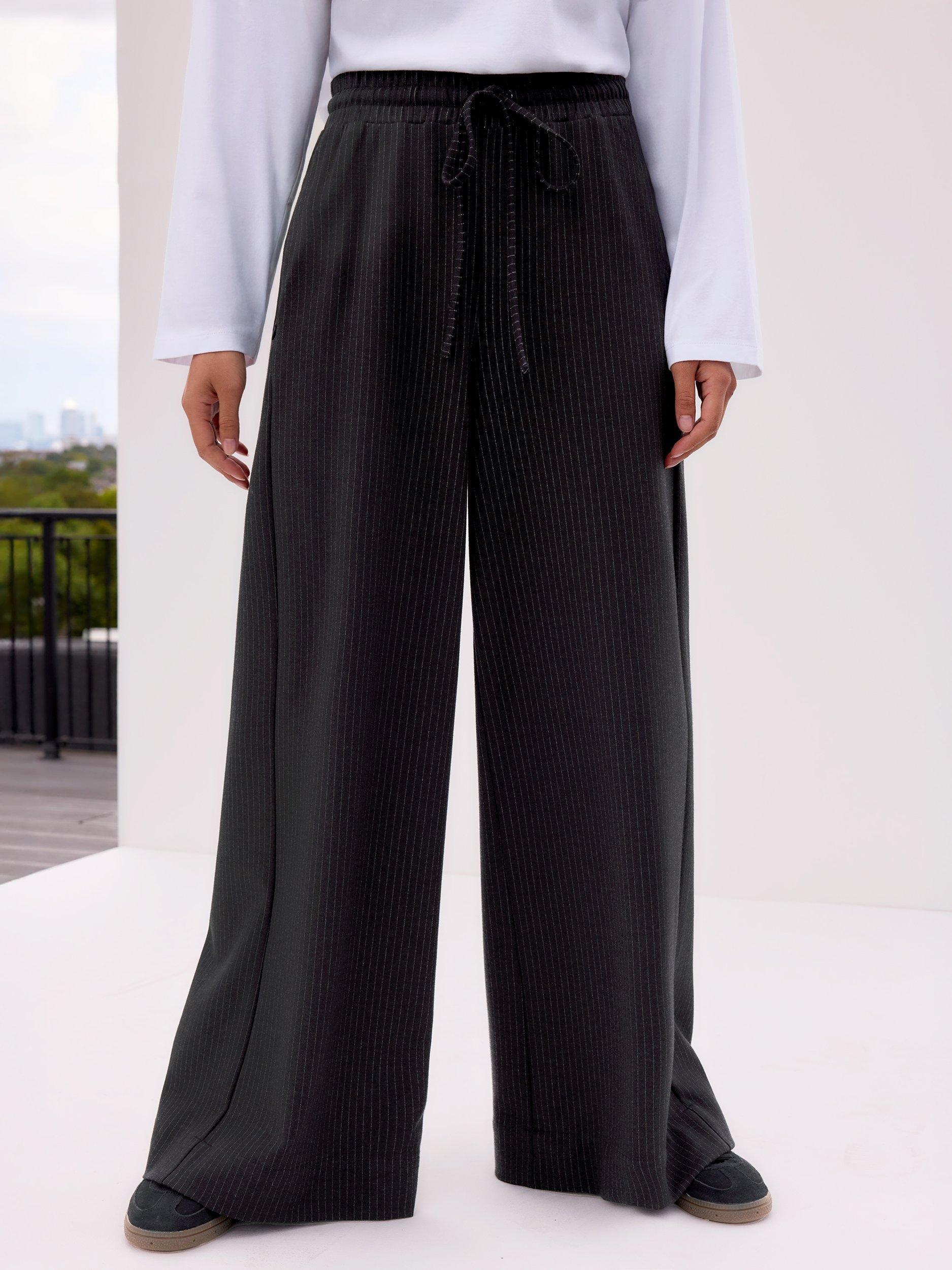 Product image 1 of 3, which shows Ro&Zo Pinstripe Wide Leg Trousers, Grey, 6