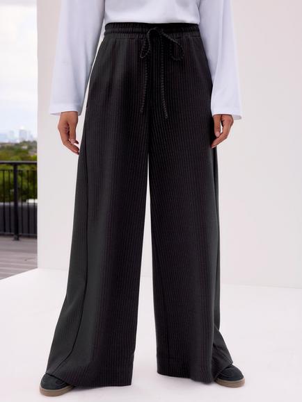 Ro&Zo Pinstripe Wide Leg Trousers, Grey, Grey
