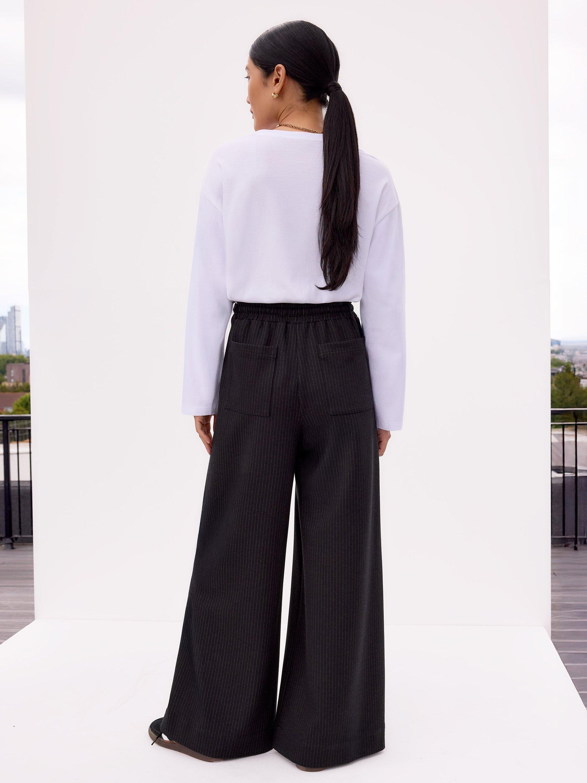 Product image 3 of 3, which shows Ro&Zo Pinstripe Wide Leg Trousers, Grey, 6