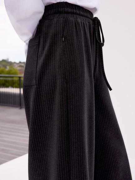 Ro&Zo Petite Pinstripe Wide Leg Joggers, Grey - view 2, Grey
