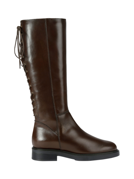 Carvela Trento Lace Back Knee High Leather Boots, Brown, Brown