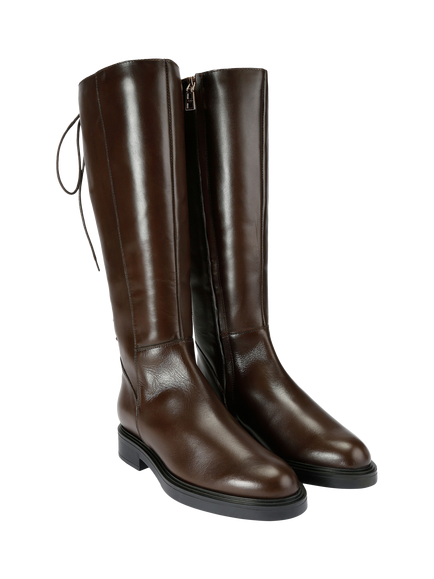 Carvela Trento Lace Back Knee High Leather Boots, Brown - view 2, Brown