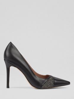 L.K.Bennett Astra Crystal Leather Court Shoes, Black, Black