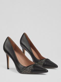 L.K.Bennett Astra Crystal Leather Court Shoes, Black - view 2, Black