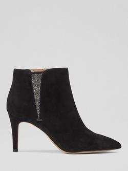 L.K.Bennett Queenie Suede Crystal Detail Ankle Boots, Black, Black