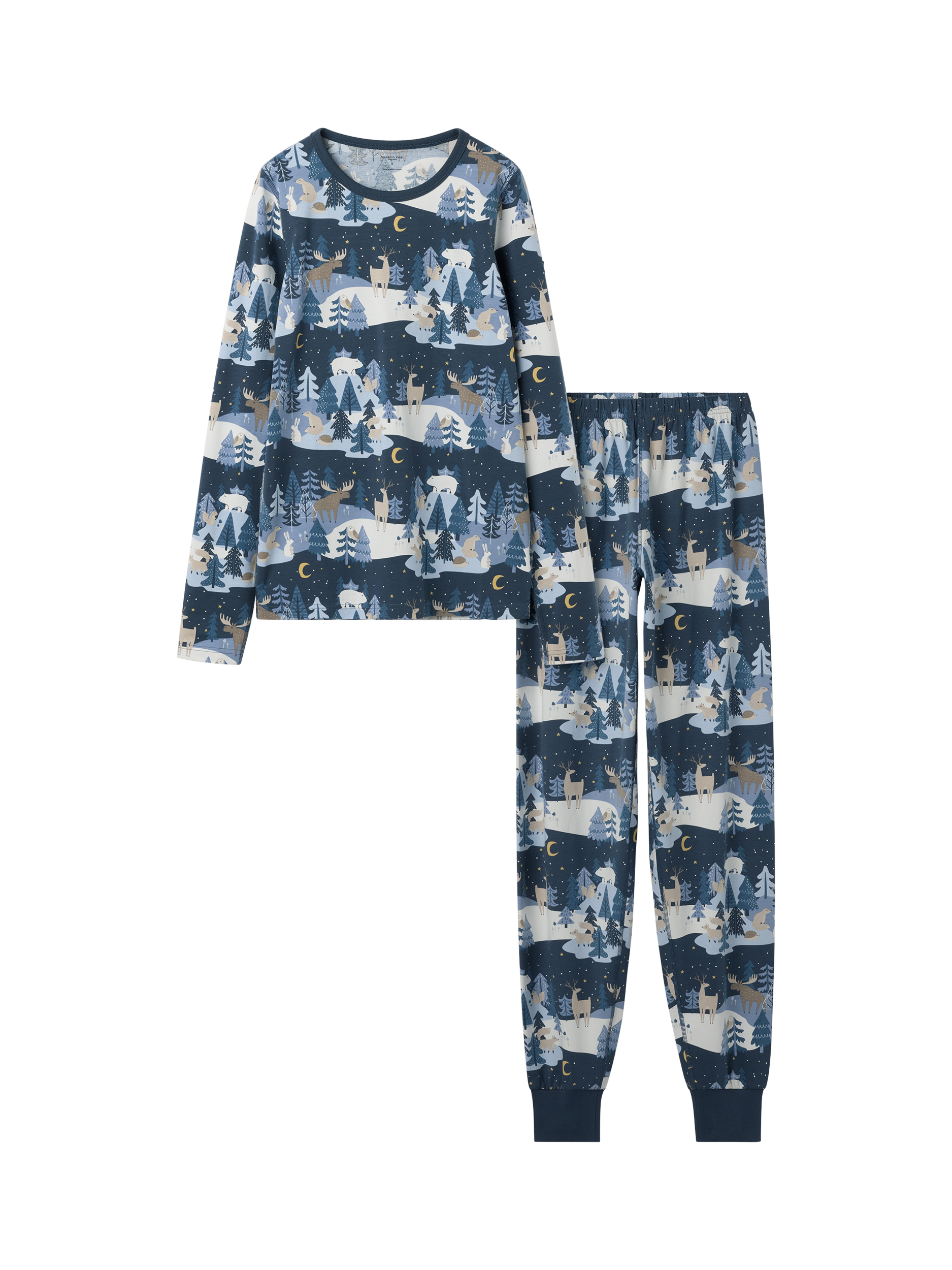 Polarn O. Pyret Cotton Blend Winter Wonderland Print Pyjama Set, Blue