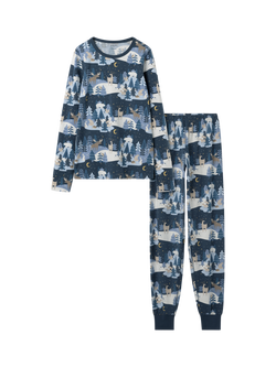 Polarn O. Pyret Cotton Blend Winter Wonderland Print Pyjama Set, Blue, Blue
