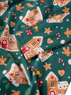 Polarn O. Pyret Cotton Blend Gingerbread House Print Pyjama Set, Green - view 2, Green