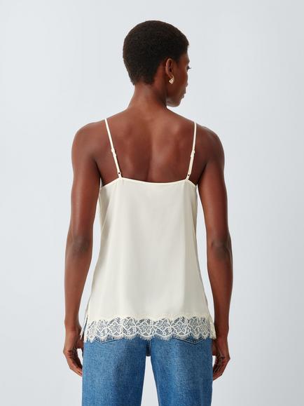 John Lewis Pure Silk Lace Trim Cami Top - view 2, Off White