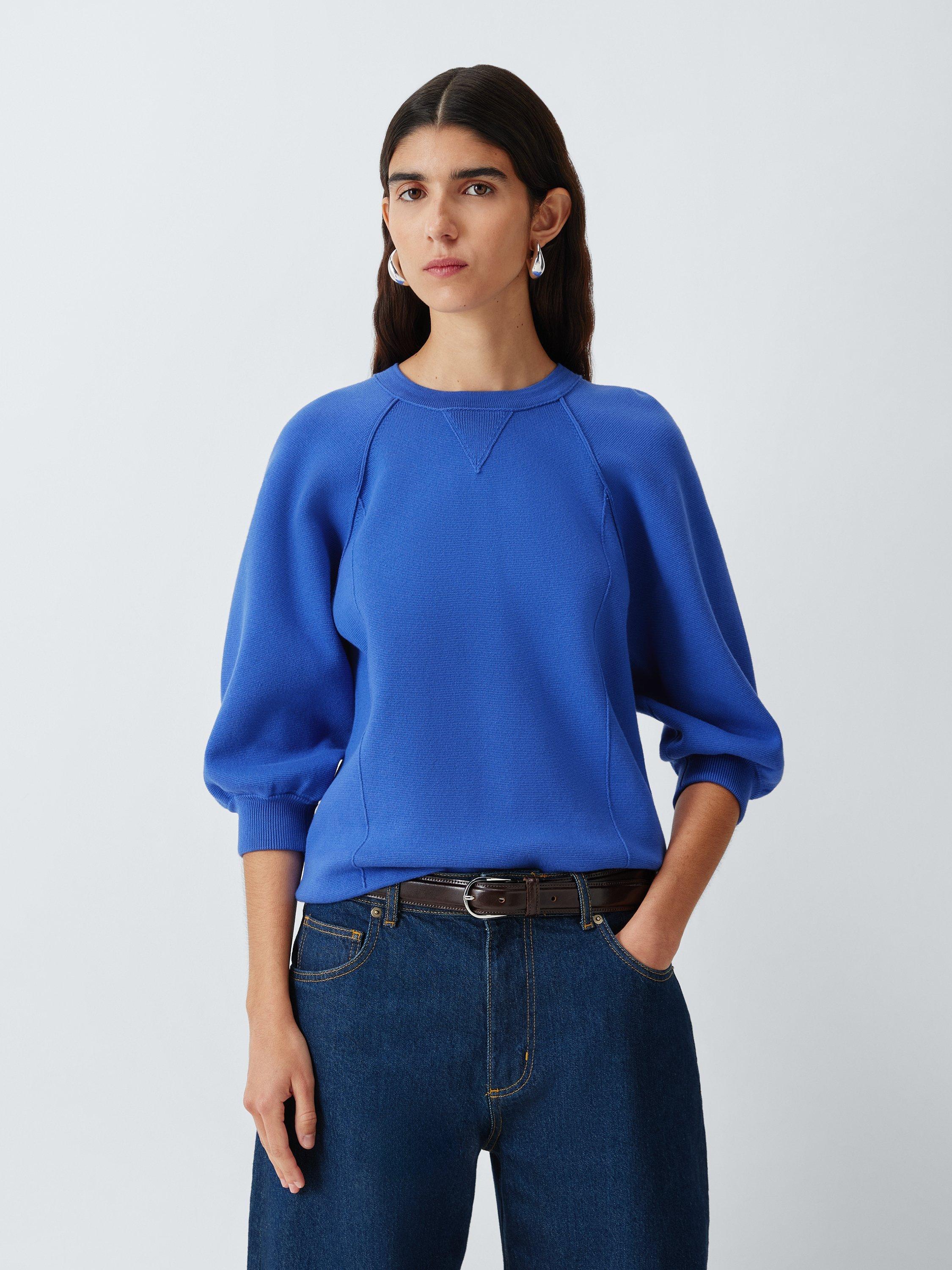 Product image 1 of 6, which shows John Lewis Drawstring Waist Cotton Blend Jumper, Baja Blue, XS