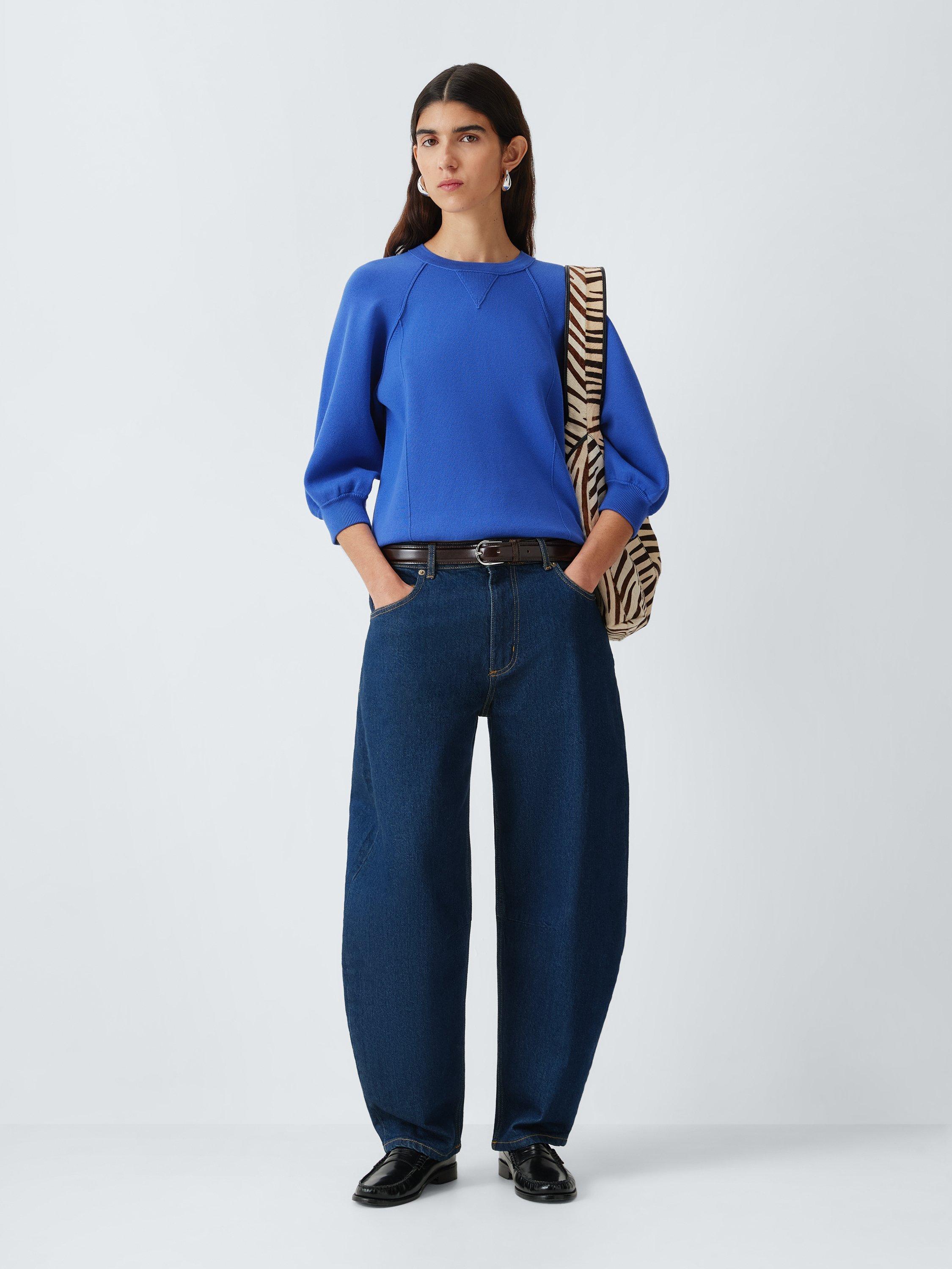Product image 3 of 6, which shows John Lewis Drawstring Waist Cotton Blend Jumper, Baja Blue, XS