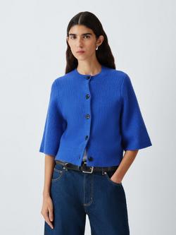 John Lewis Short Sleeve Rib Knit Cardigan, Baja Blue