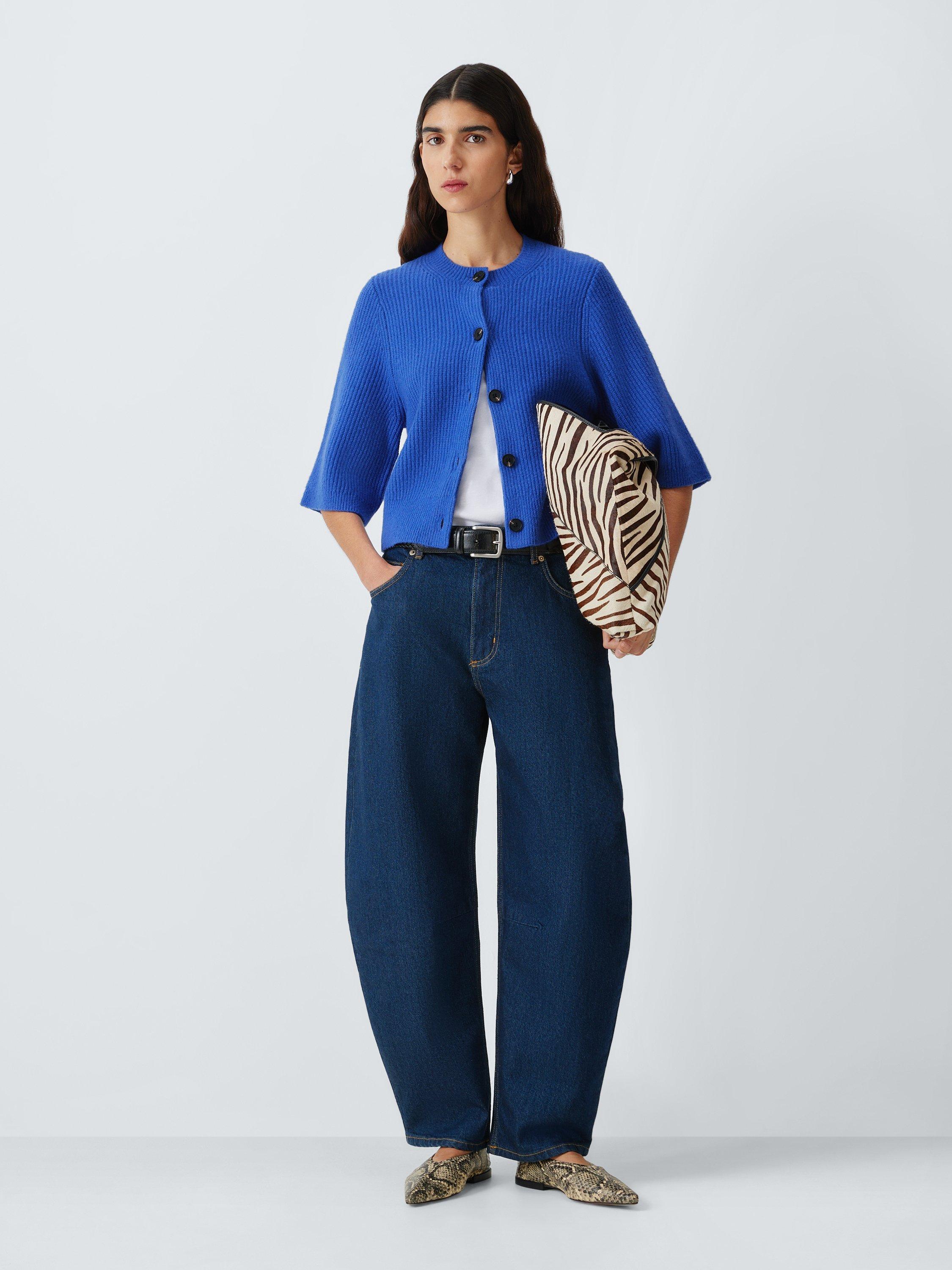 Product image 3 of 6, which shows John Lewis Short Sleeve Rib Knit Cardigan, Baja Blue, 8