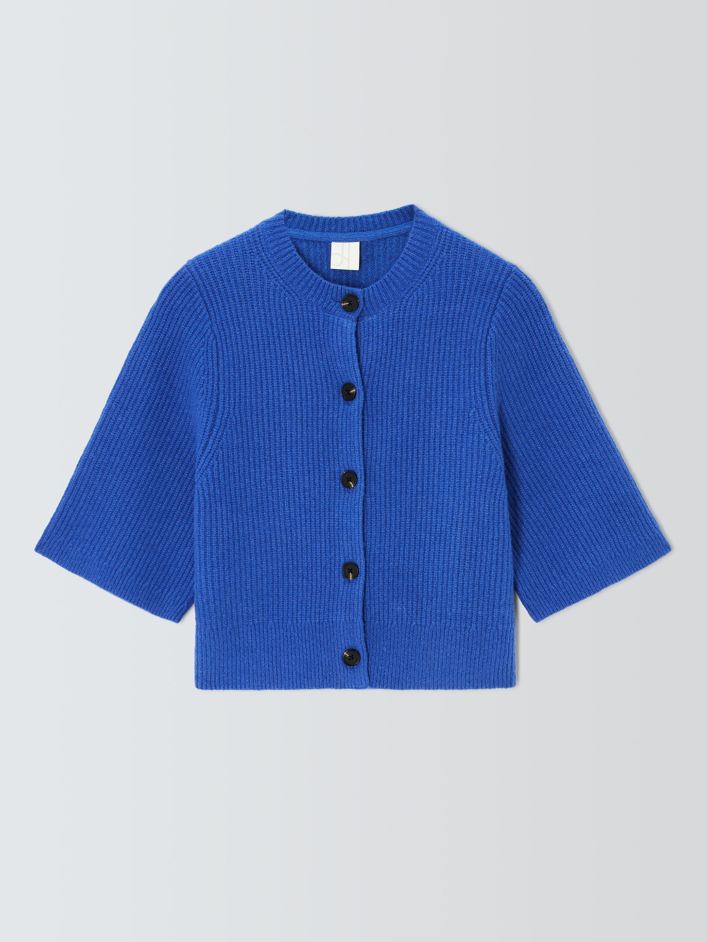 Product image 4 of 6, which shows John Lewis Short Sleeve Rib Knit Cardigan, Baja Blue, 8
