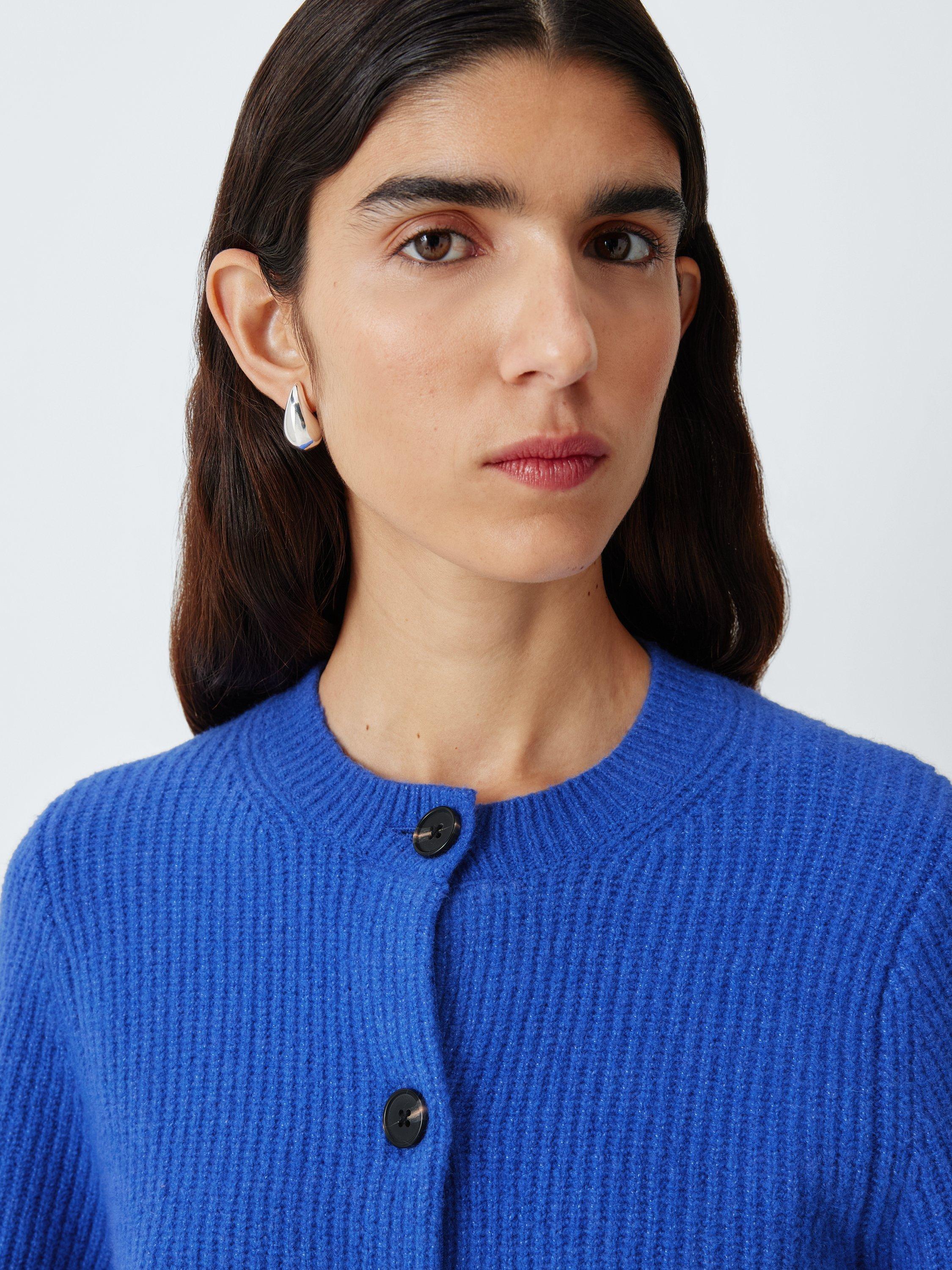 Product image 5 of 6, which shows John Lewis Short Sleeve Rib Knit Cardigan, Baja Blue, 8